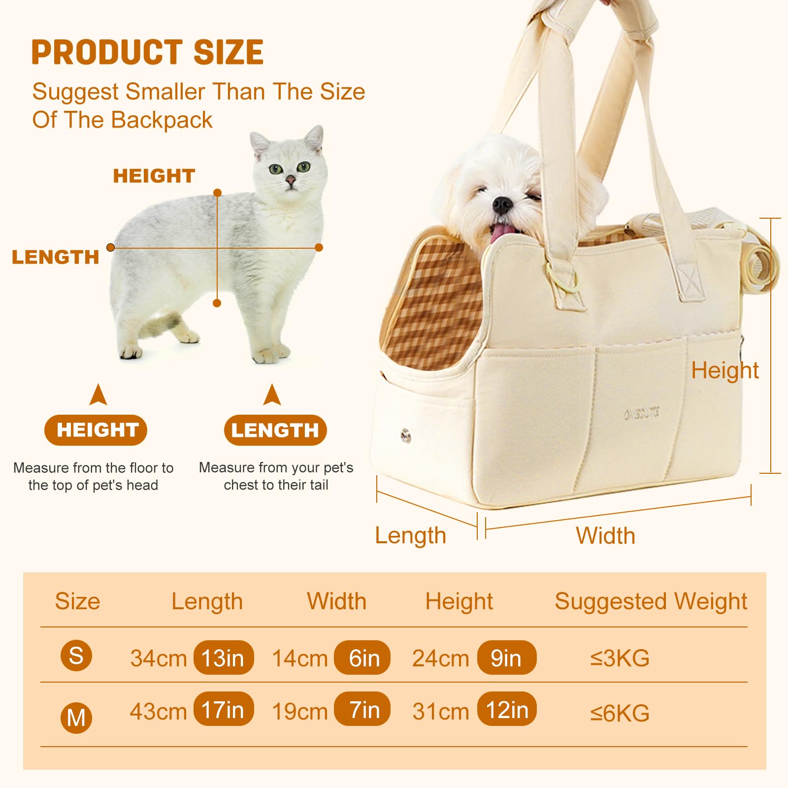PETCUTE Bolso para Transportar Mascotas,Transportín para Perros y Gatos con Colchoneta Removible,Bolsa Portátil y Plegable para Gatos con Correa de Seguridad,para Cachorros y Otros Animales Pequeños