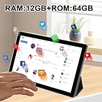 Vista 2 de NOVOJOY Tableta Android de 10 pulgadas con estuche y lápiz capacitivo con puerto USB Android 15 Tablet 2.0GHZ 2MP+8MP Cámara dual 6000mAh 12GB RAM