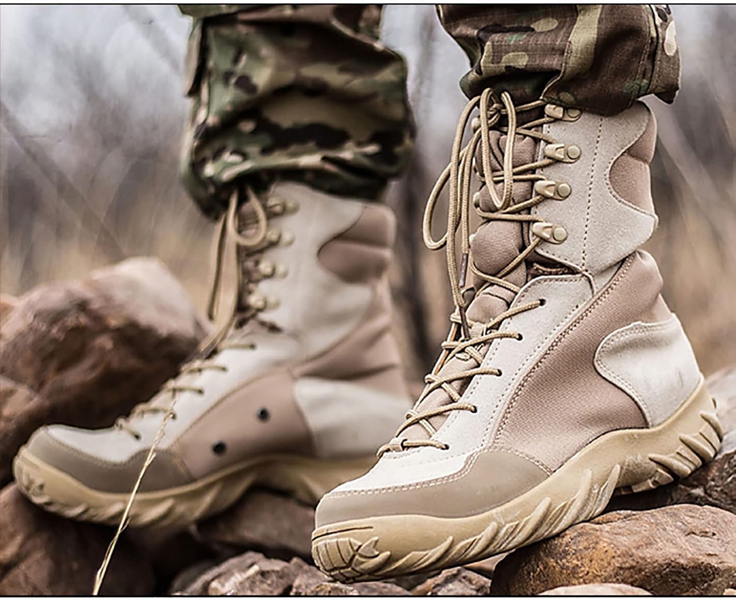 CLSQLXYJZC Outdoor Desert Tactical Boots, Non-slip Wear-resistant Waterproof Rubber Outsole Military Boots, Lightweight Lace-up Sports Breathable Trekking Boots