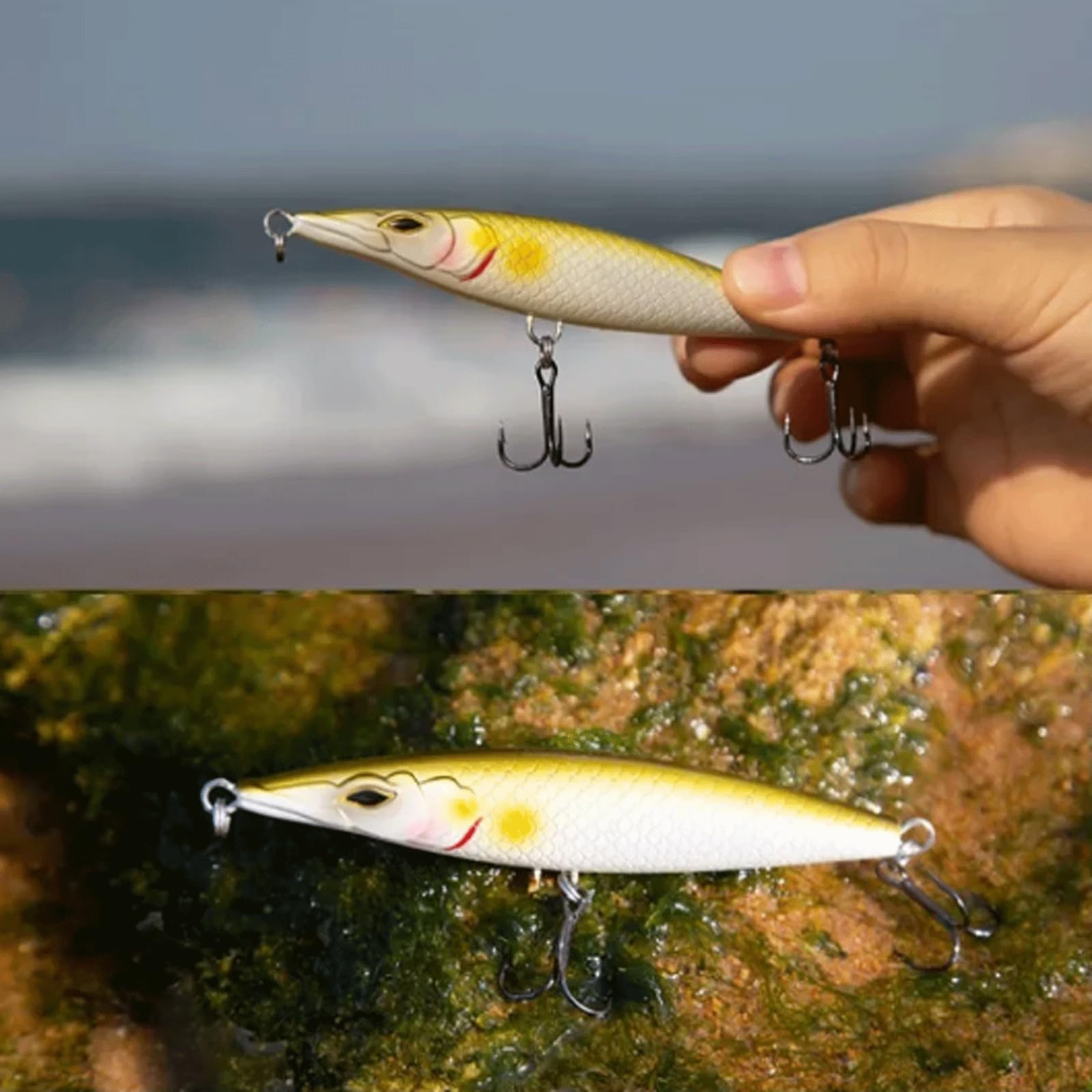Leurre de pêche (Lot de 2) - Appât Flottant en Forme de Crayon (90/110/130 mm) - Idéal pour la pêche en Surface du Bar et de la bonite.