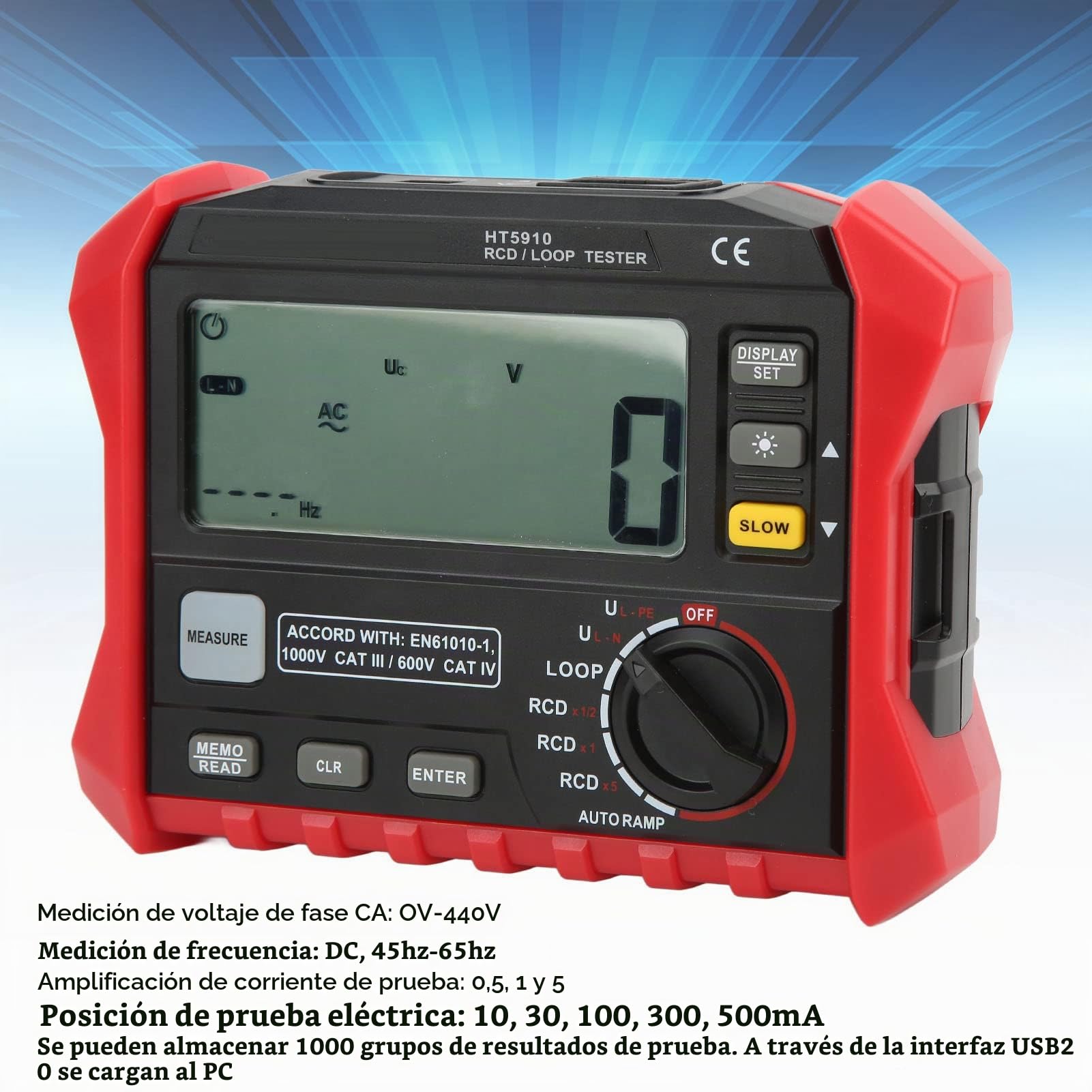 Probador de Resistencia de Aislamiento Digital, Probador de Resistencia de Aislamiento Digital Prueba de Bucle RCD Medidor de Instrumentos Eléctricos de Rango Automático Completo Multifuncional