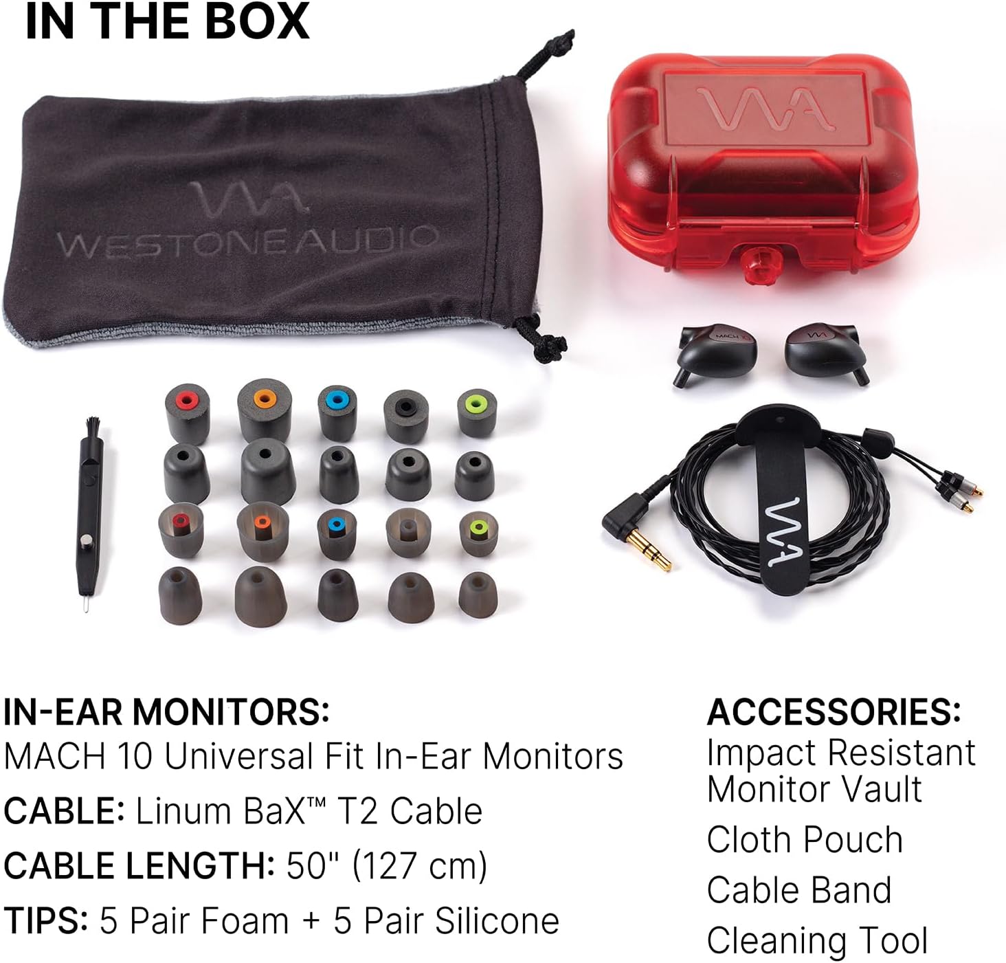 Westone Audio - Mach 10 Universal IEM Wired Earbuds - Single Driver Balanced Armature Professional Musician in Ear Monitor Earphones with Linum® BAX™ T2 Cable