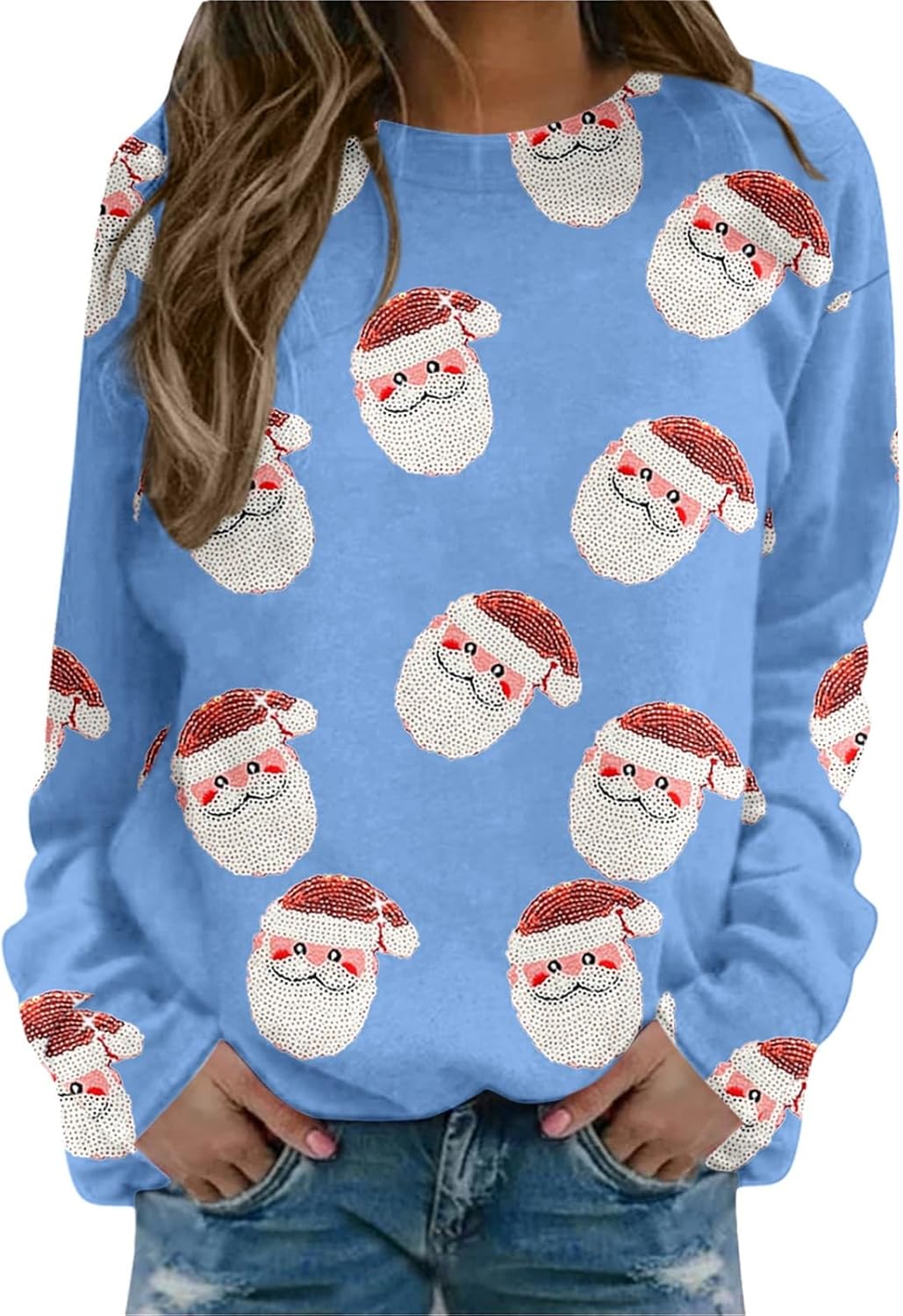 Pull De Noël Femme à Manches Longues - Imprimé Festif, Tissu Doux, Taille S Au 3XL