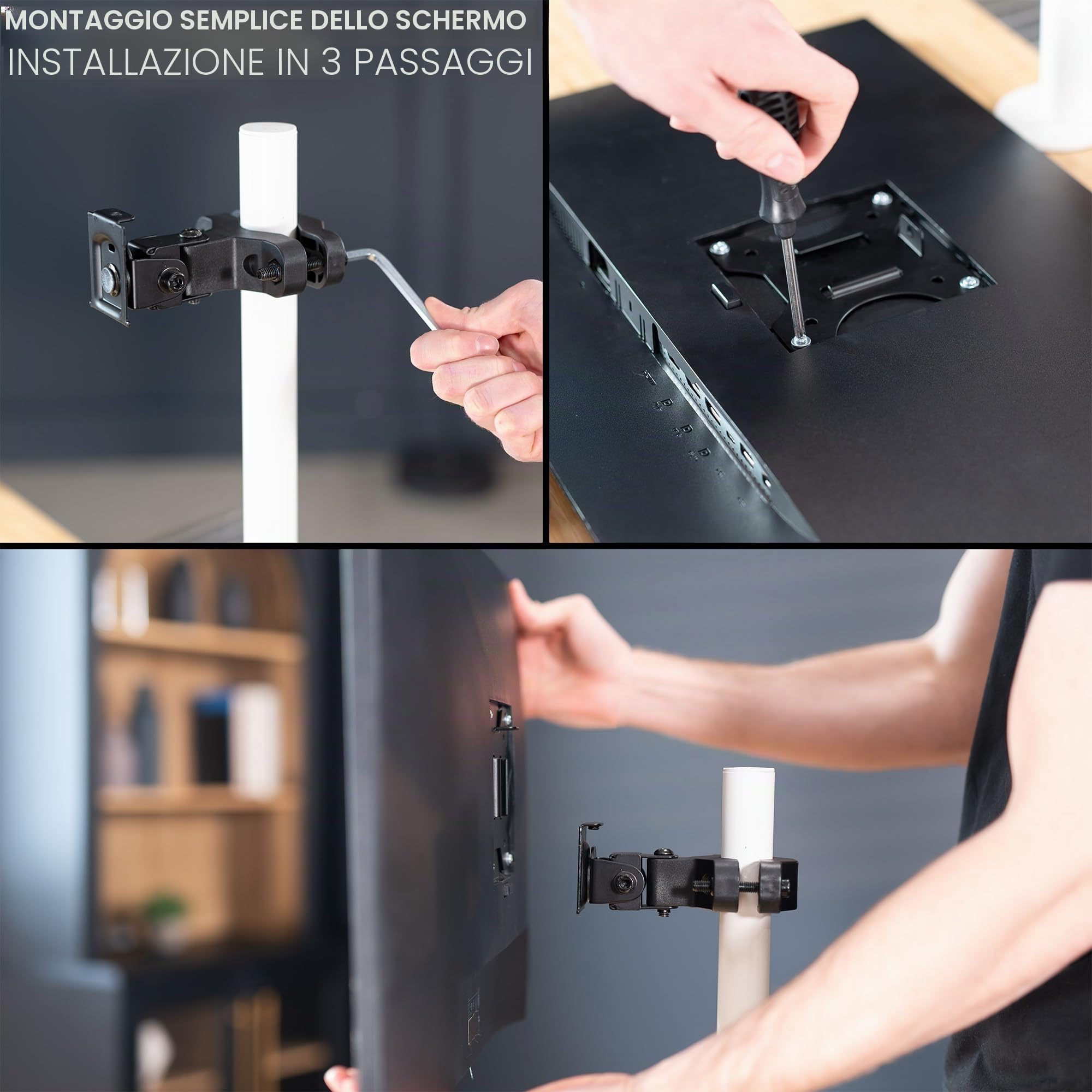 VIVO MOUNT-POLE01 Staffa universale in acciaio per montaggio su palo con piastra VESA rimovibile da 75 mm e 100 mm, compatibile con schermi fino a 30", nero
