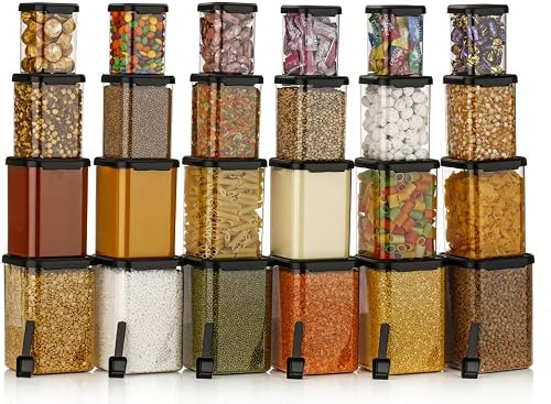 flymore Plastic 1400Ml Airtight Containers Set For Kitchen Storage And Containers Box For Pantry Organization And Container For Kitchen Storage,Set of 24-(350ml+650ml+950ml+1400 ml)