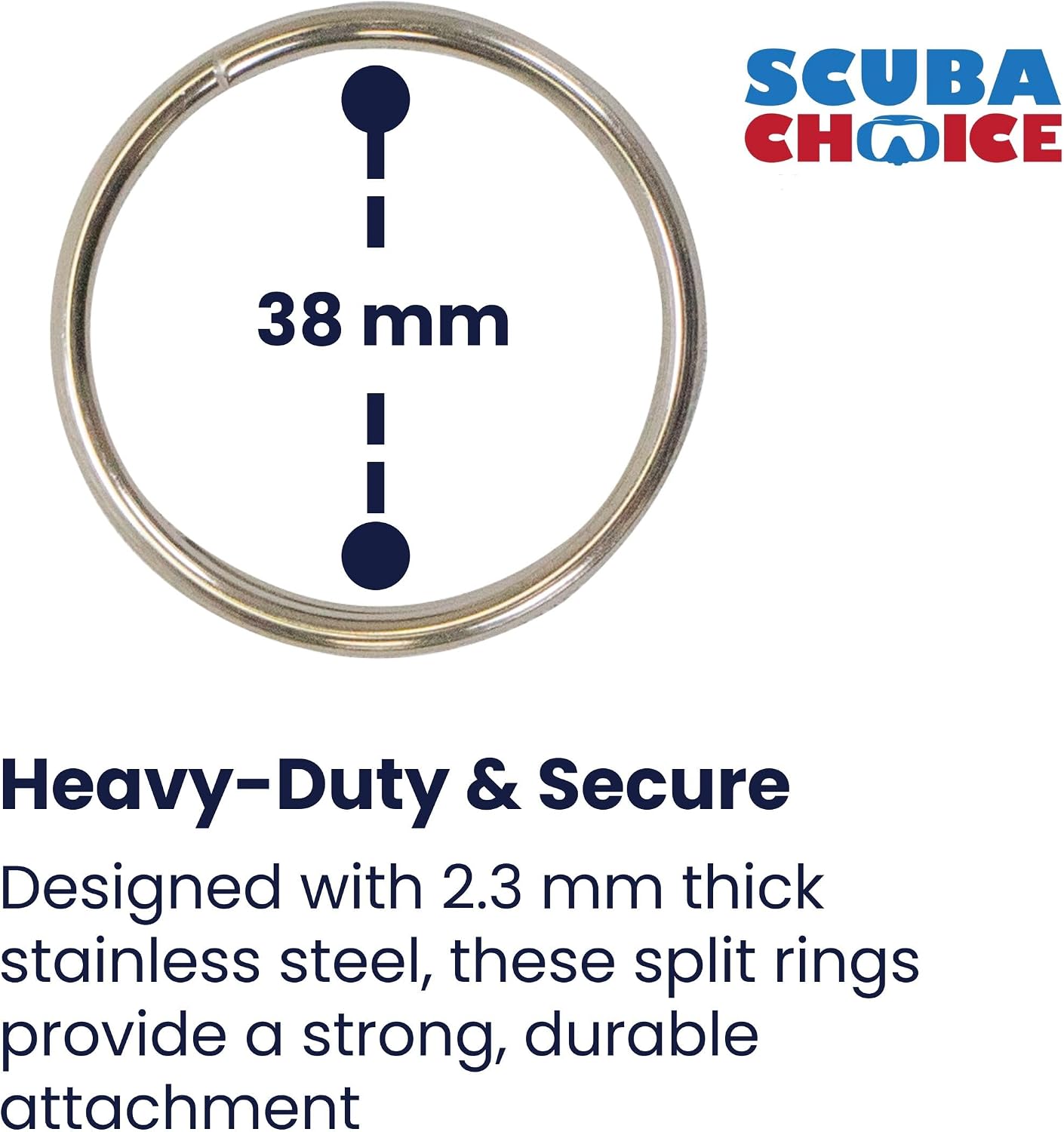 Scuba Choice 38mm Stainless Steel Split Rings for BCD Attachment, 10-Pcs, 2.3mm Wire Diameter, Glossy Finish – Heavy Duty, Durable Diving Gear Connectors Equipment