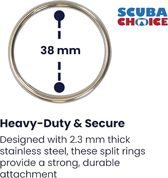 Scuba Choice 38mm Stainless Steel Split Rings for BCD Attachment, 10-Pcs, 2.3mm Wire Diameter, Glossy Finish Heavy Duty, Durable Diving Gear Connectors Equipment