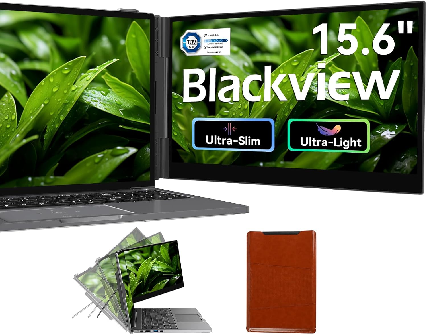 Blackview Laptop Screen Extender, 1.7lbs Ultra-Light & 0.17" Ultra-Slim, 15.6" FHD 1080P IPS Portable Laptop Monitor Extender,Travel Dual Monitor for 14-17",Plug & Play for Windows/Mac/Android/Switch