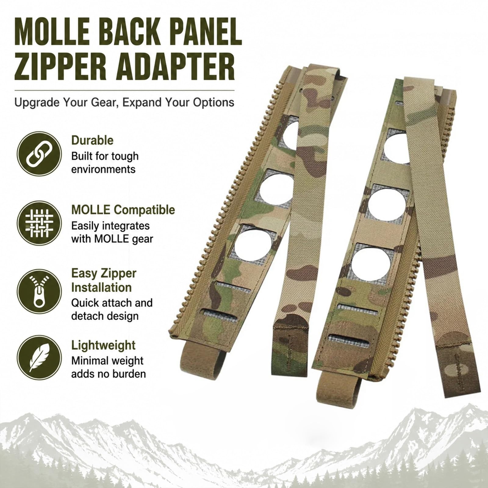 Genérico Adaptador Zipper Panel Trasero MOLLE, Conector Mochila Nylon | Accesorio Ligero 15x5x5cm for Unir Paneles Traseros Y Configuraciones De Mochila