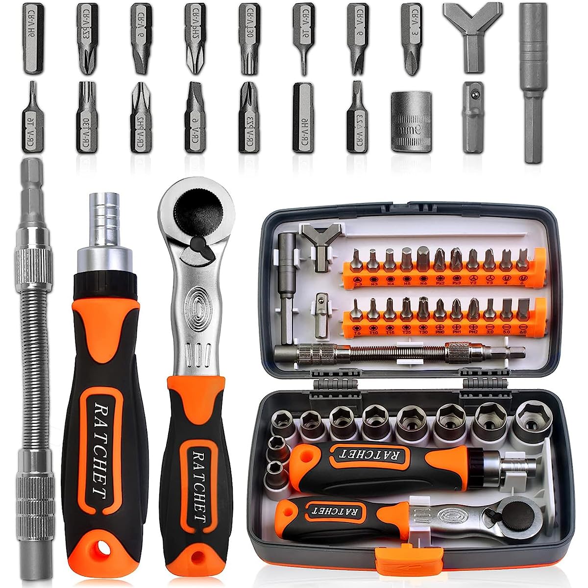 38 in 1 Household Labor Saving Ratchet Screwdriver Bit Set with Case, Multipurpose Tool Kit Hardware Tools Combination Wrenches Toolbox Hand Tool Sets Square for DIY/Electronics Repair/Hand Tools