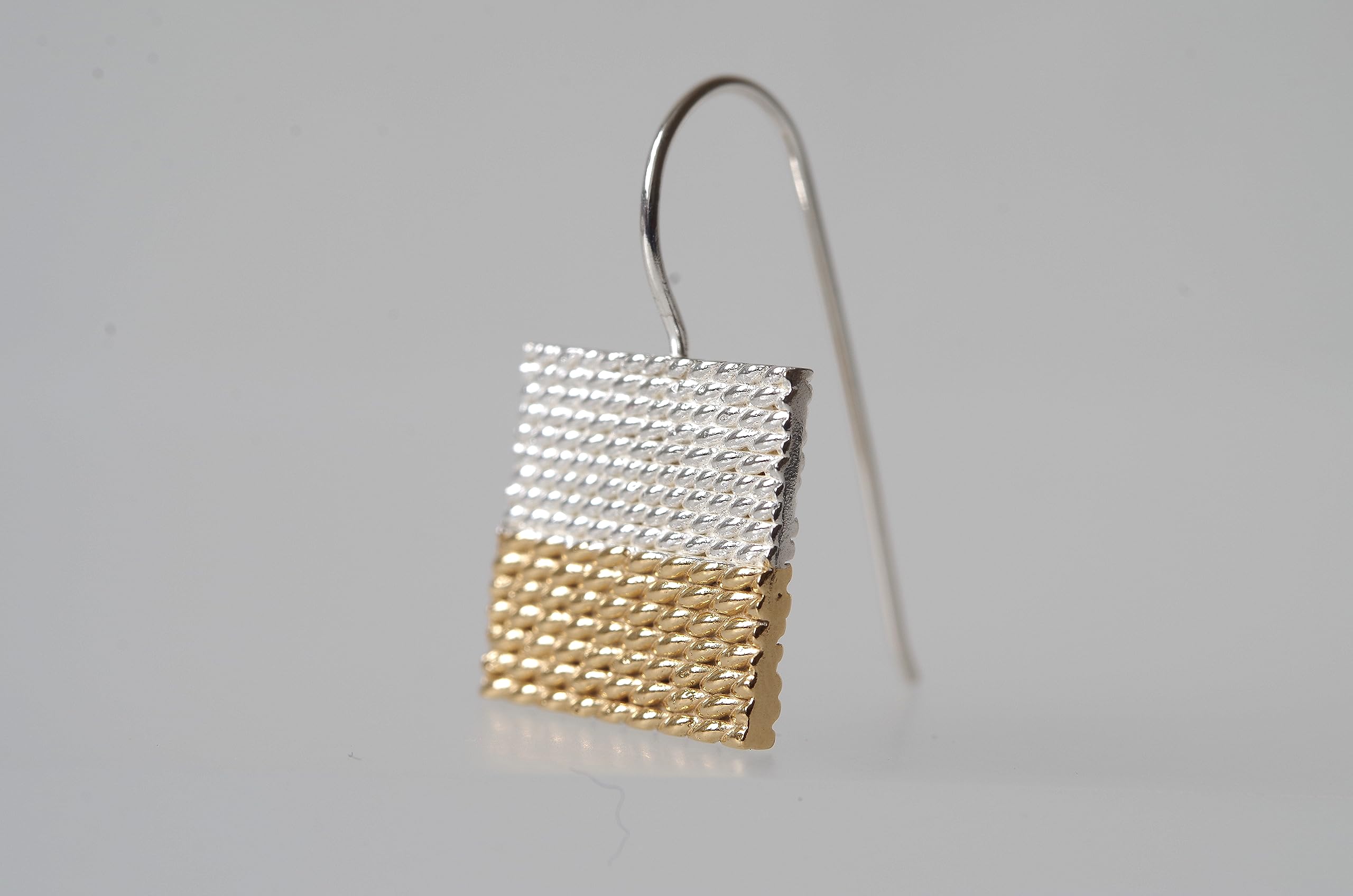 Orecchini Pendenti Quadrati d'Argento 925, Orecchini Geometrici Bicolori con Placcatura Oro