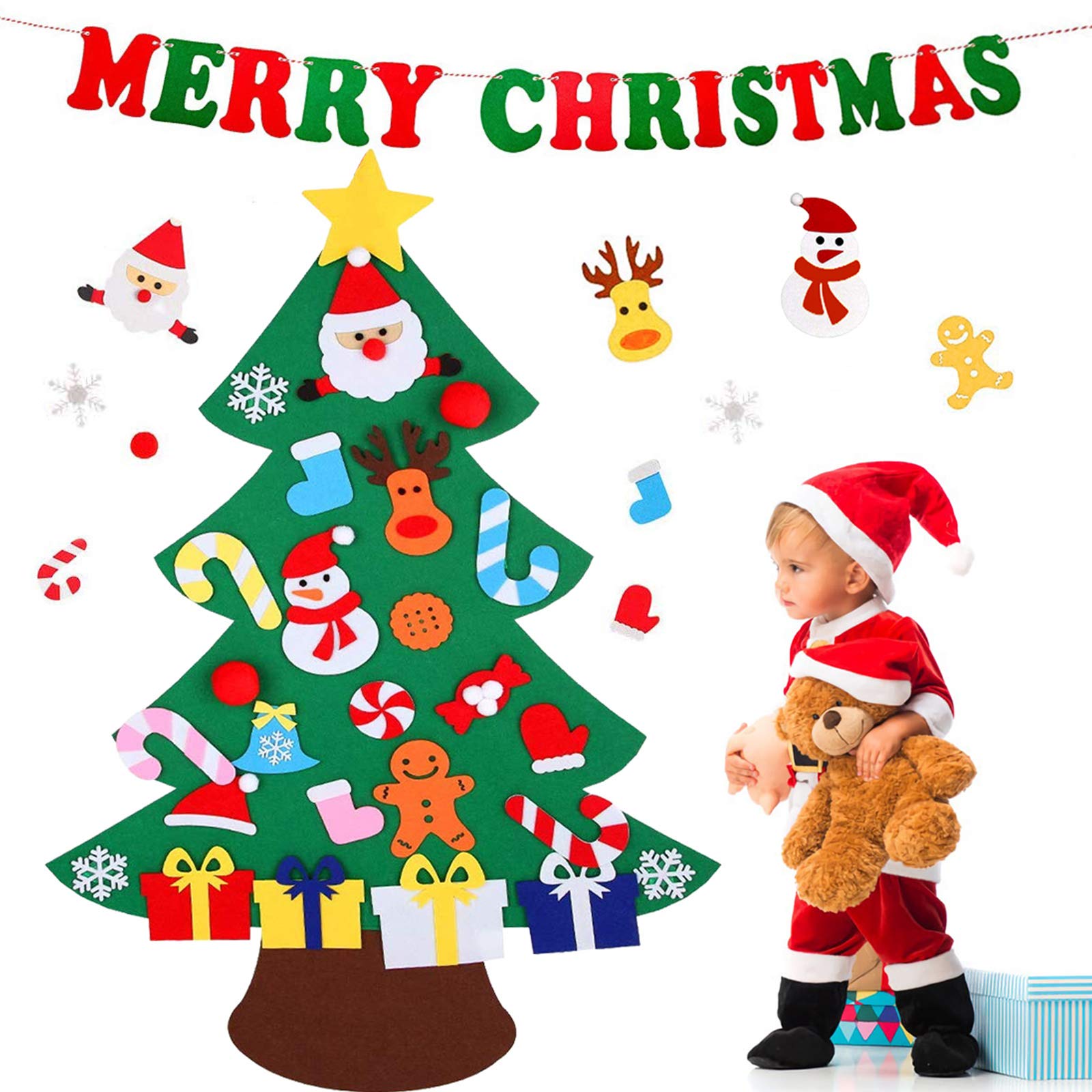 Felt Christmas Tree - 3.5 FT Wall Felt Christmas Tree for Kids with 38 Pcs Ornaments, DIY Xmas Gifts for Christmas Decorations