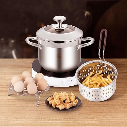 Miniatura 7 de GOLDEN KEY Olla Freidora Profunda con Canasta y Tapa, 4.0L4.2QT de Acero Inoxidable 304 de Capacidad Estándar Olla de Cocina Multifuncional con