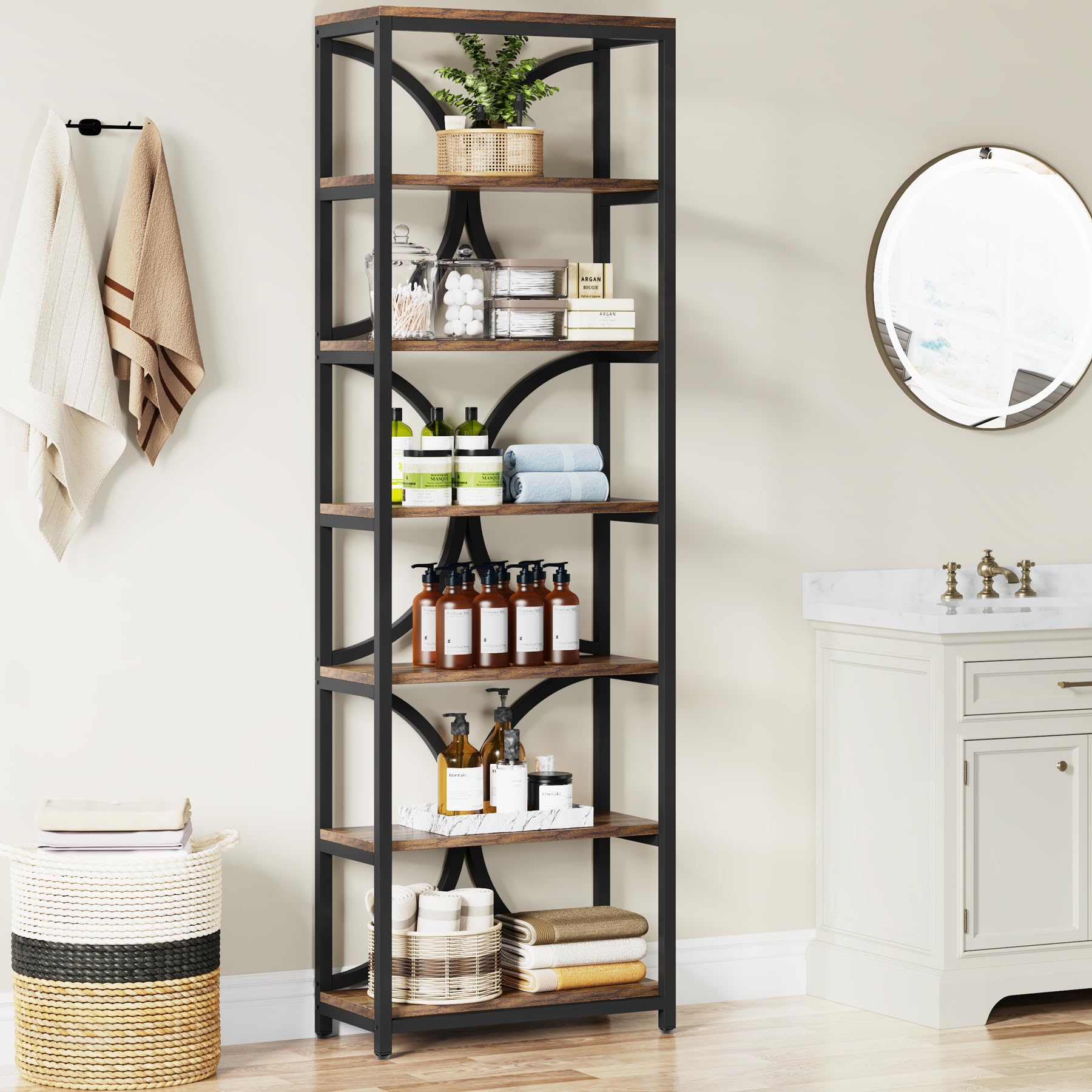 Tribesigns Bücherregal mit 6 Ebenen, 200 cm industrielles Küchenschrank mit Lagerregalen, Aufbewahrungs-Organizer für Wohnzimmer, Schlafzimmer und Home Office, Braun