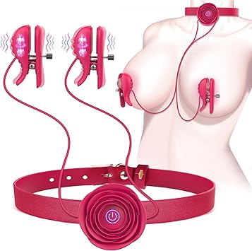 Nipple Toys Vibrator with BDSM Rose Necklace Sex Toys, Collahelper Nipple Clamps Sex Pleasure Tools for Women Couples, Adjustable Nipple Clips Vibrators with BDSM Choker Breast Flirting Stimulate