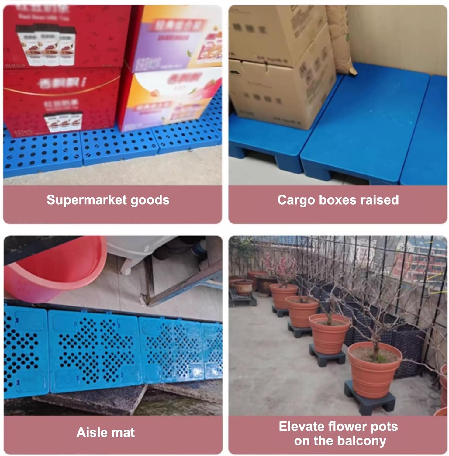 Plastic Pallets, Lightweight Modular Interlocking Storage Pads, HDPE Waterproof Grid Ventilation Floor Pallet, for Warehouses, Factory, Workshop(Blue,50x40x10cm)