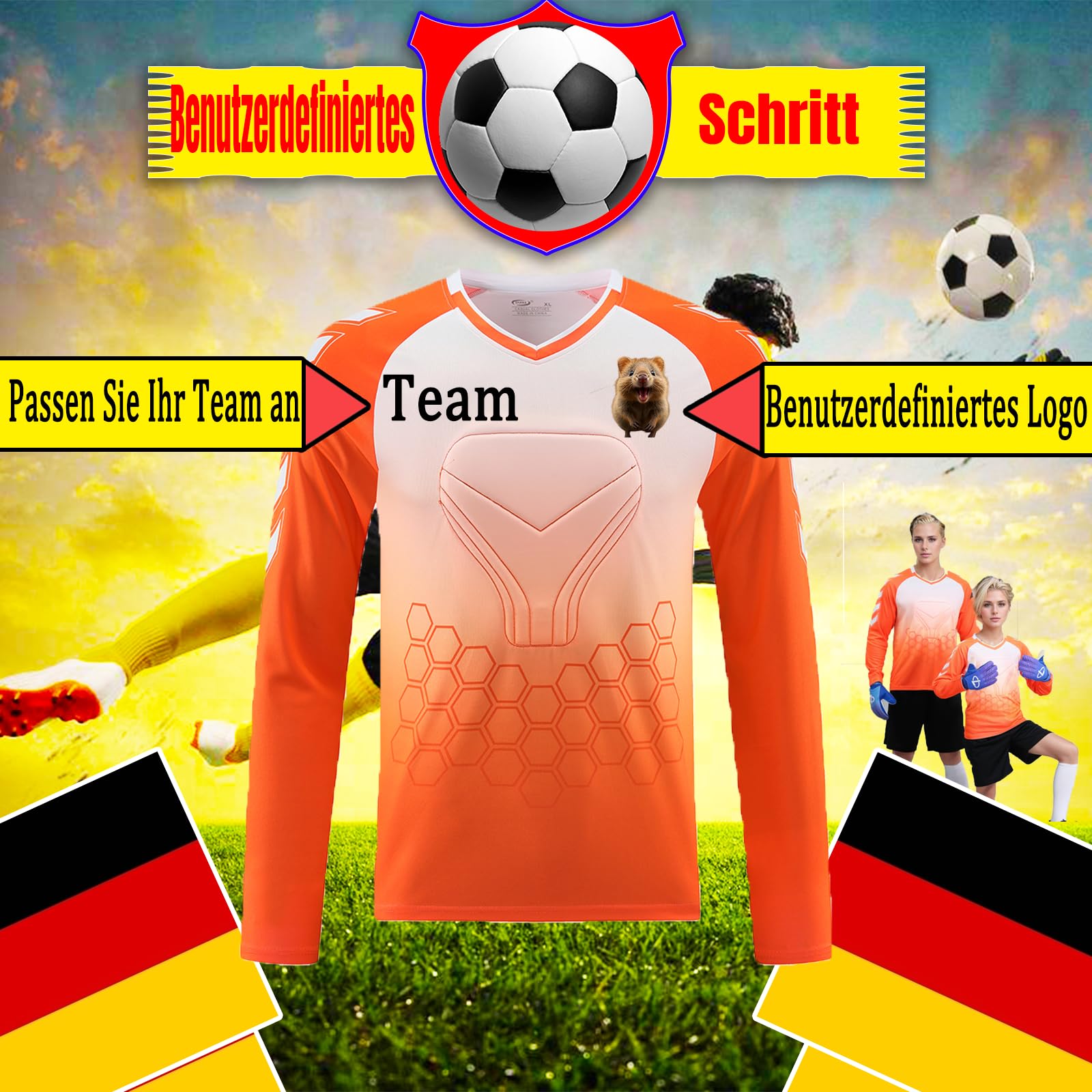 Benutzerdefiniert Torwarttrikot Set Gepolstert für Kinder Herren Torwart Trikot mit Nummer Name Team Logo Torwart Set