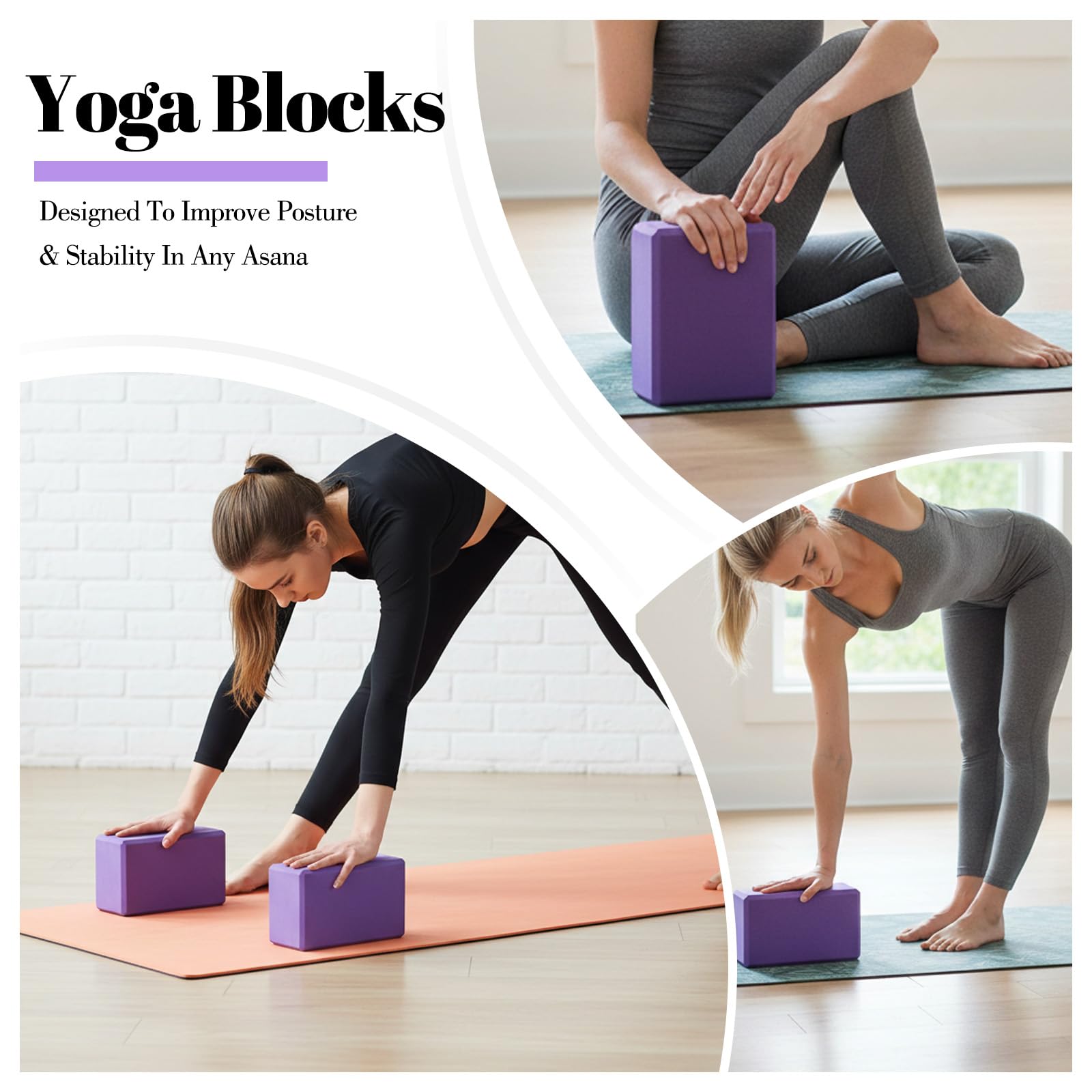 Yoga-Blöcke, Knieschoner, Yoga-Gurt-Set, weiche Premium-Schaumstoffblöcke, Zubehör für Pilates, Meditation, allgemeine Fitness, Stabilität, Knien, Gleichgewicht, Deepen Stretches und Toning, Violett