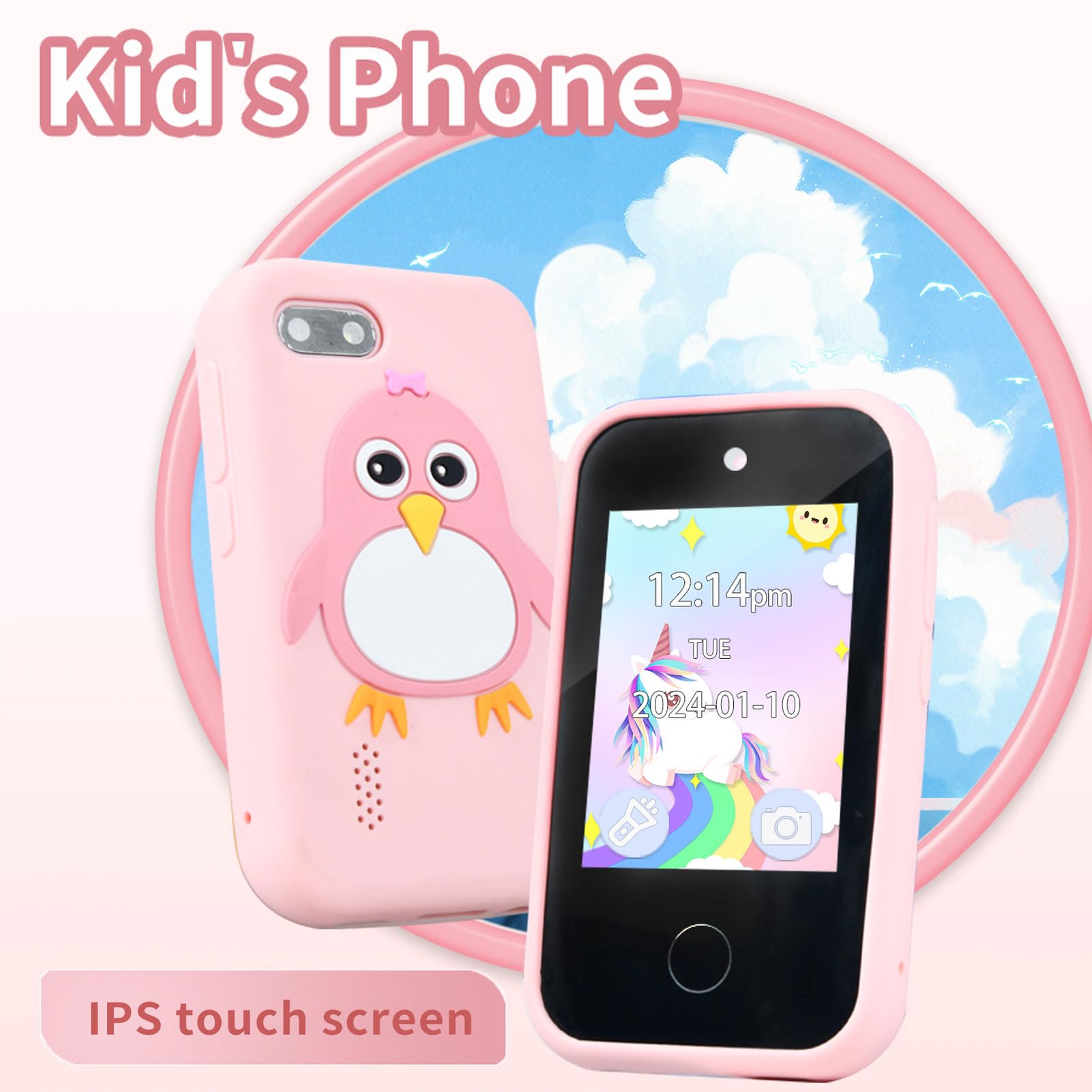 Smart Phone Touchscreen HD Doppia fotocamera 8 Giochi Apprendimento educativo per ragazze Ragazzi con custodia in silicone Cavo USB Cavo USB Display da 2,8 pollici