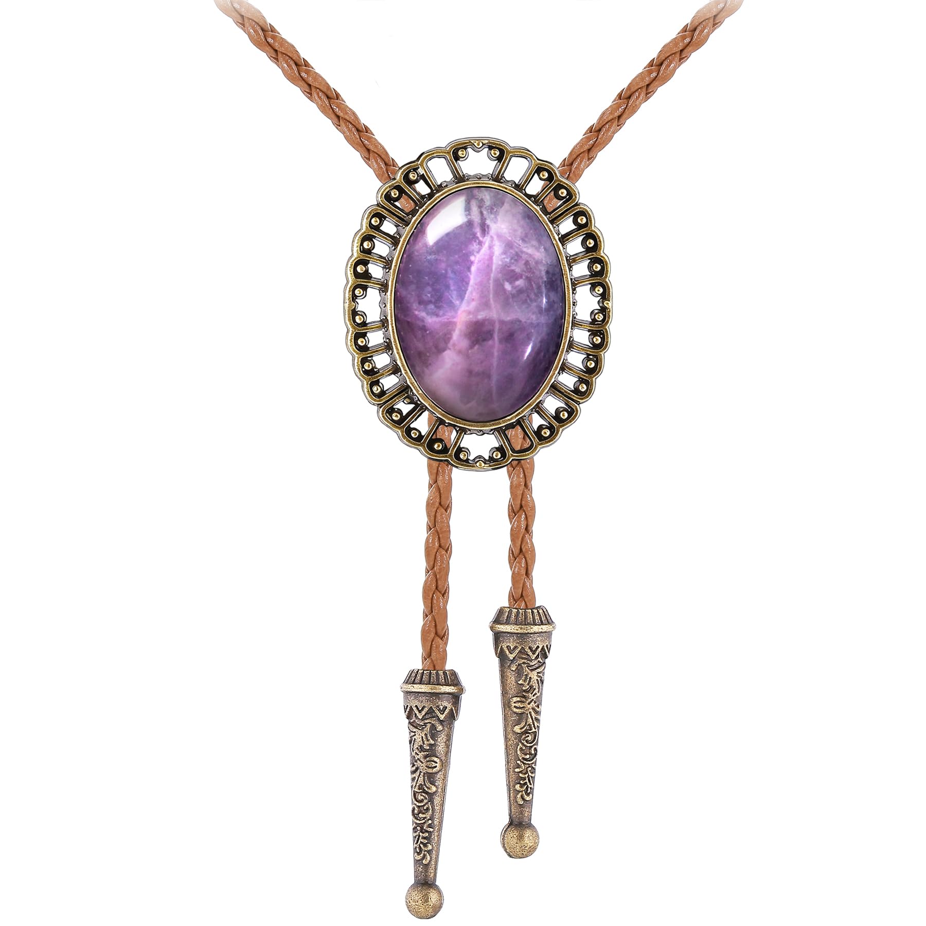 Jeilwiy Bolo Tie for Men Real Stone Westwern Cowboy Ties Silver Bolos Women Leather Necktie Gift for Birthday Christmas