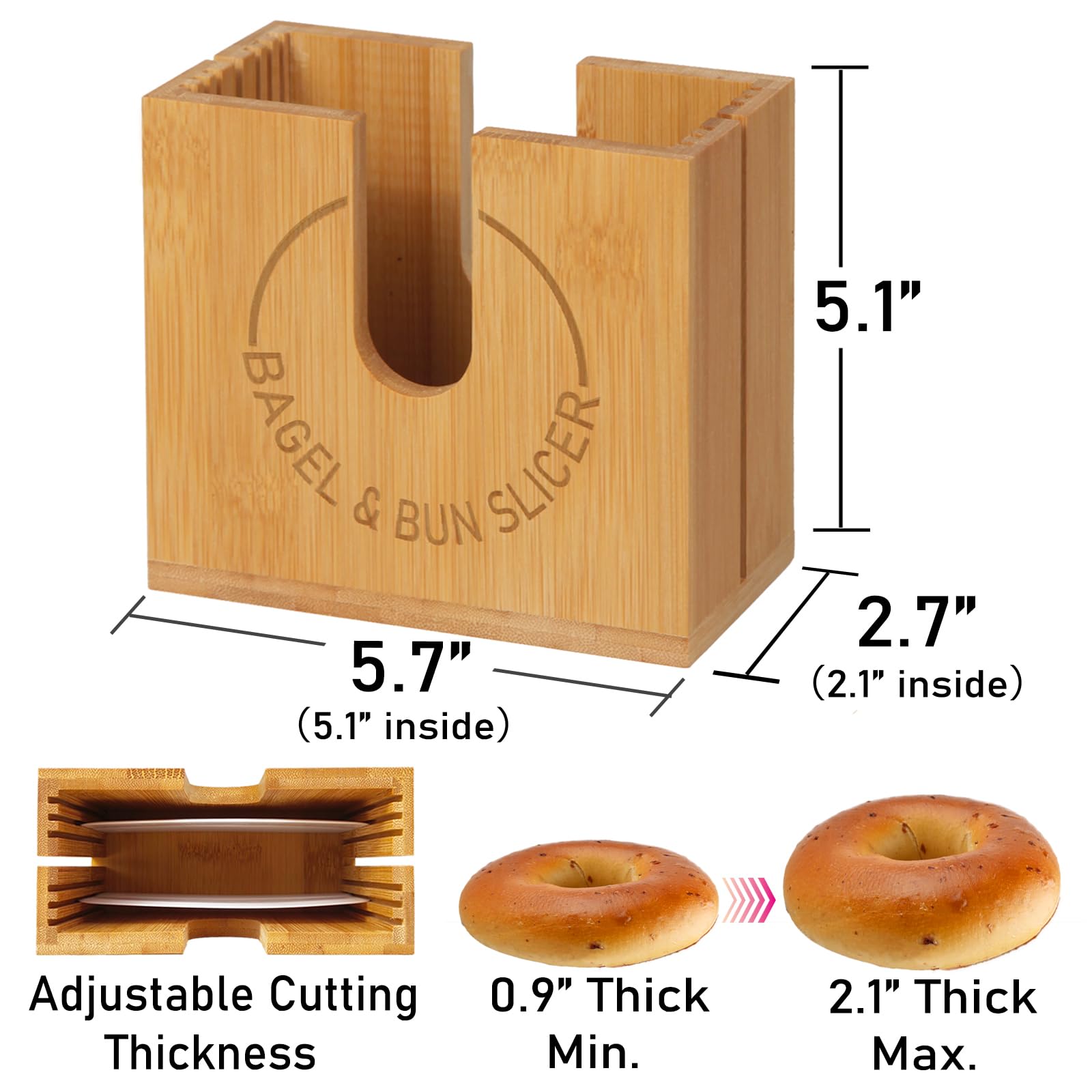 Rtteri 2 Pieces Wood Bagel Cutter Slicer For Small And Large Bagels With 2 Pieces