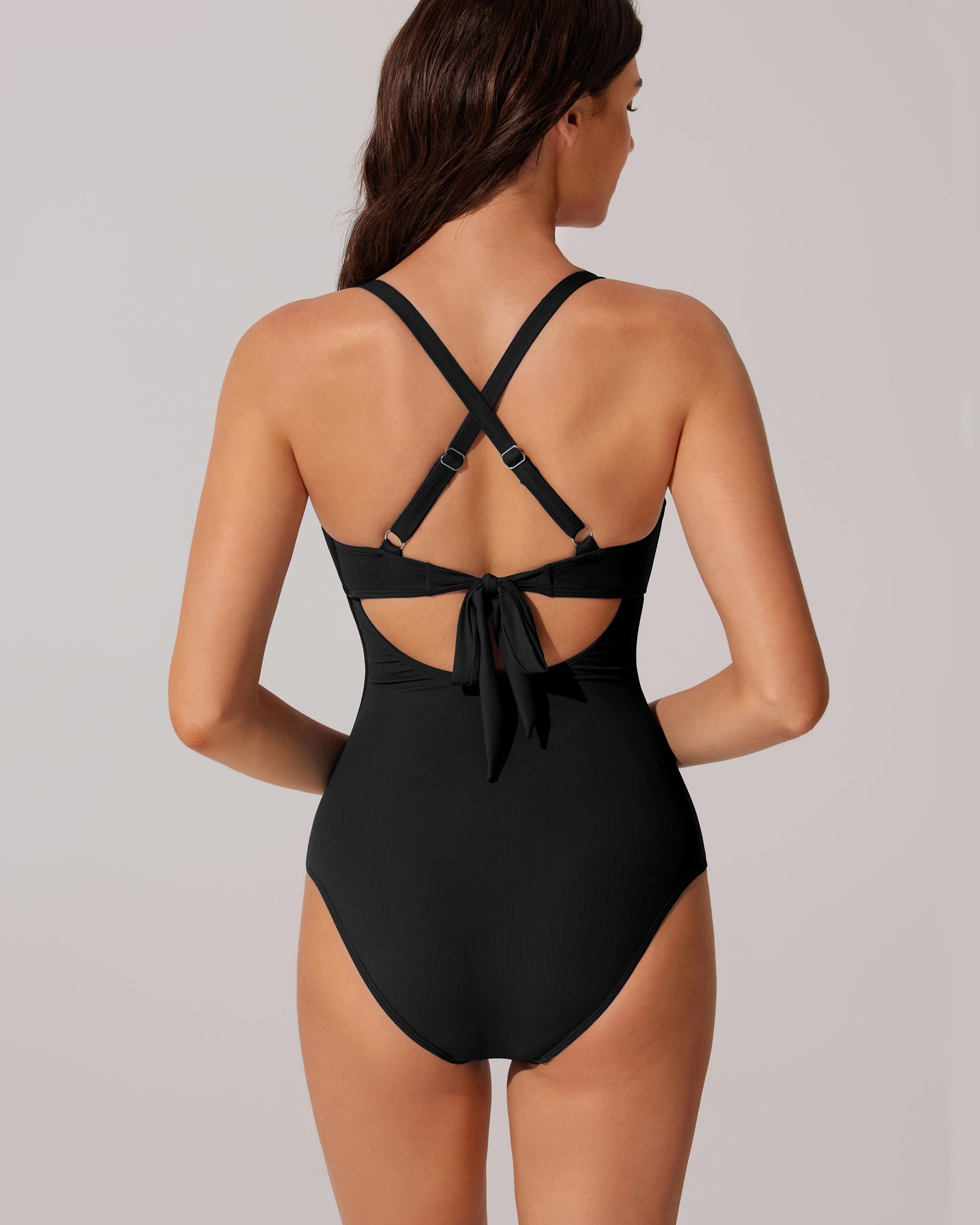 DOULAFASS Maillot de bain côtelé pour femme, ventre plat, push-up, coupe ajustée, sexy, dos nu, maillot de bain