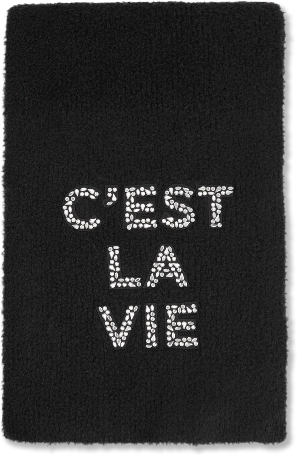 KARL LAGERFELD womens Sparkle Embroidered Letters C'est La Vie Scarf - Image 2