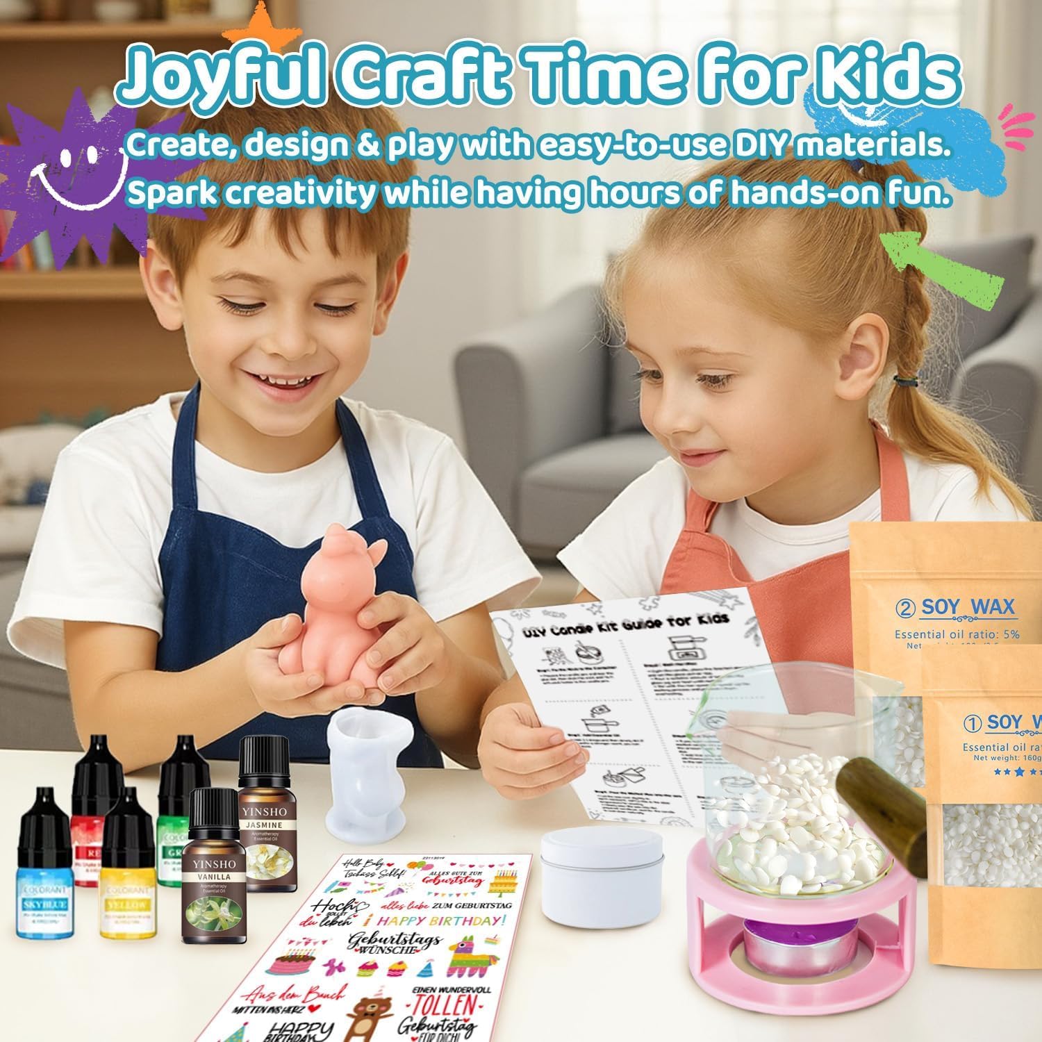 Susanou Kids Candle Making Kit - DIY Soy Candle Making Complete Kit with Wax Warmer, Soy Wax, Scents, Dyes & Unicorn Molds, Fun Arts Crafts Supplies for Girls and Boys, Creative Birthday Holiday Gift