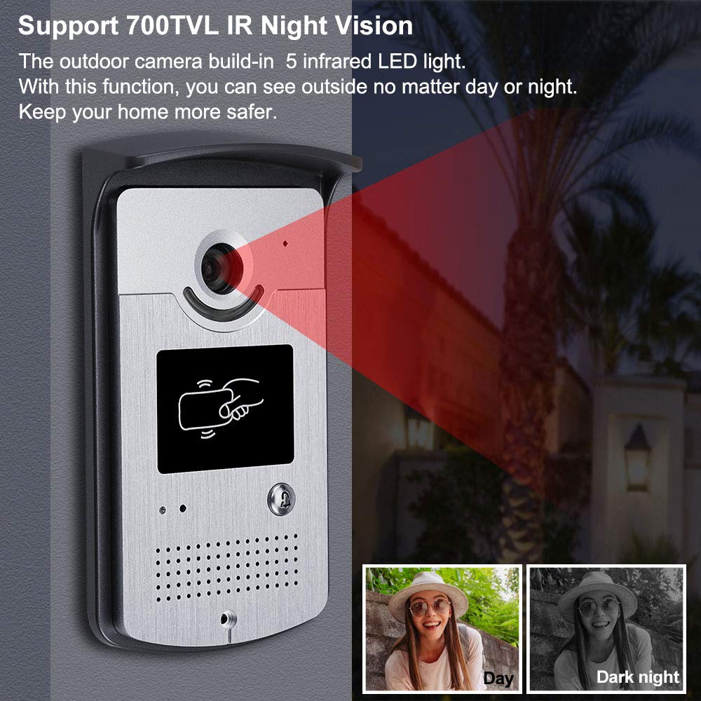 Interphone Maison Vidéo Interphone Vidéo RFID Système De Contrôle D'accès 1 Caméra 1 Moniteur 7 '' Ecrans TFT Couleur Support EM Déverrouillage + 10pcs ID Bleu Porte-clé (1 caméra 1 Moniteur)