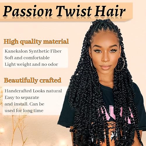 Miniatura 6 de ShowCoco Cabello Passion Twist de 22 pulgadas, cabello ondulado de ganchillo de 22 pulgadas, 6 paquetes de Passion Twists, cabello trenzado largo