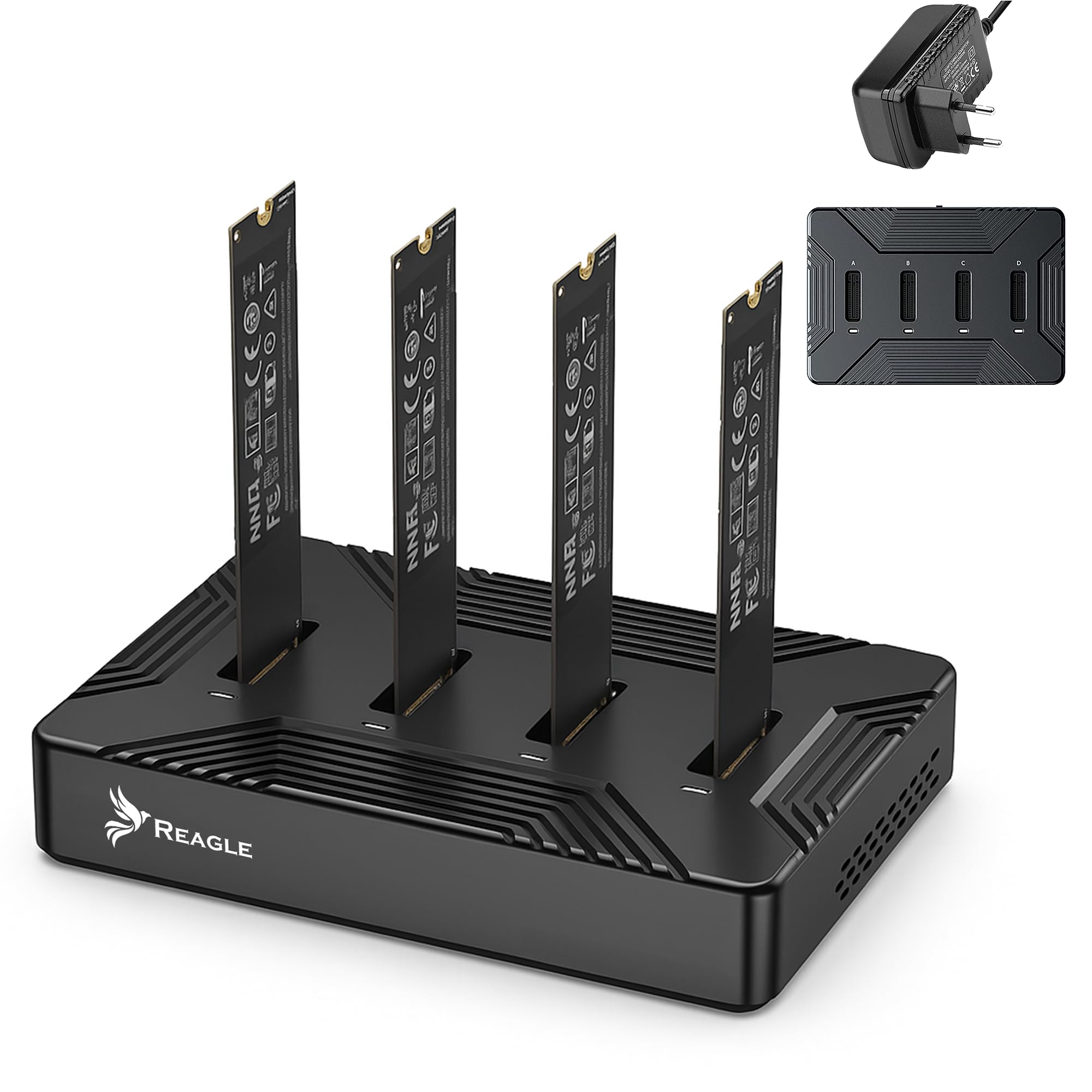 Reagle Docking Station Adattatore per 4 X NVME PCIe 2230/2242 / 2260/2280 / 22110 2in1 SATA NGFF M.2 SSD USB 3.2 Reader B chiave e chiave B&M