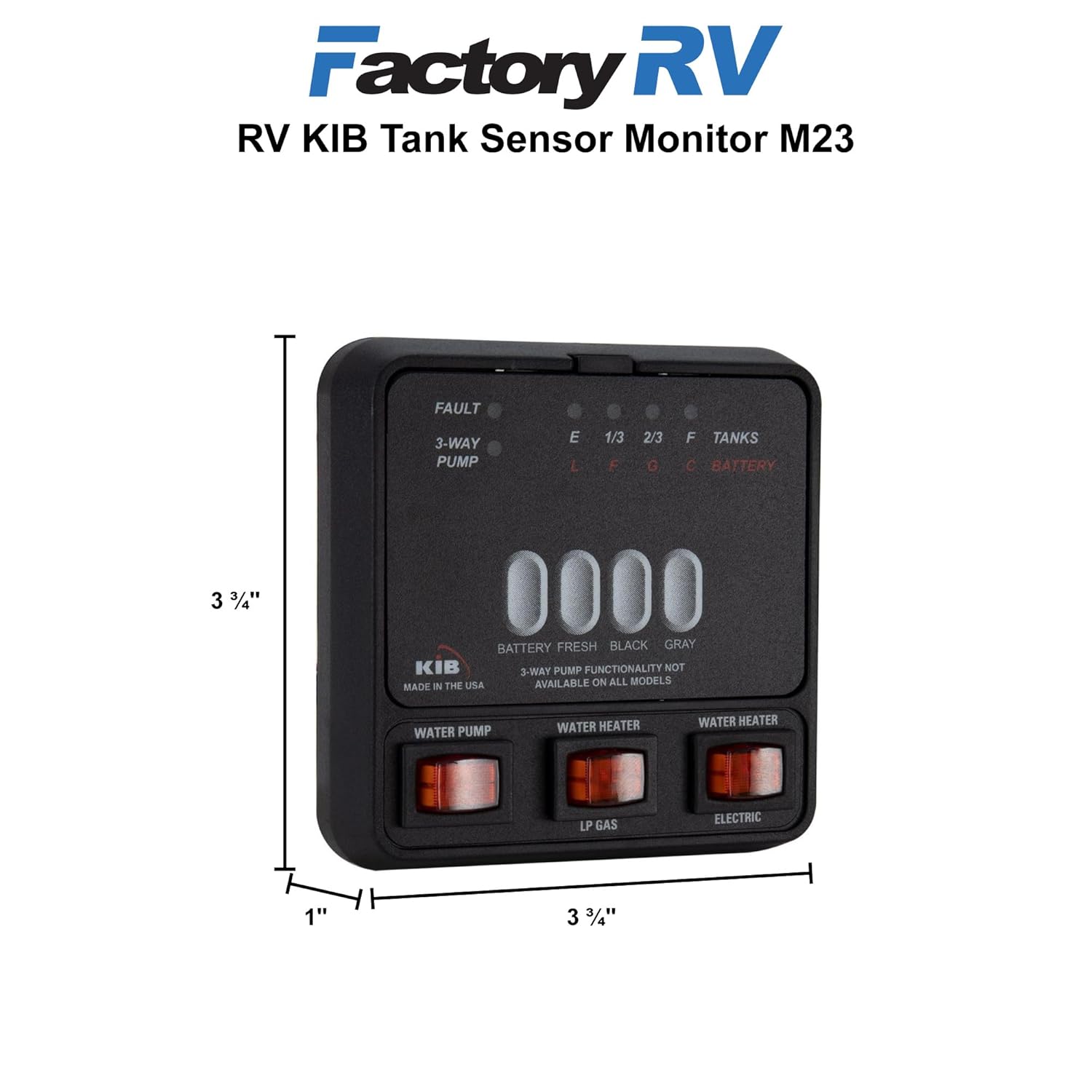 Factory RV KIB M23 Tank Sensor Monitor Panel | 12V DC with K101 Pigtail Harness | Controls Water Pump & Heaters | Monitors Fresh Grey Black Water & Battery | Black or White | Made in USA (White)