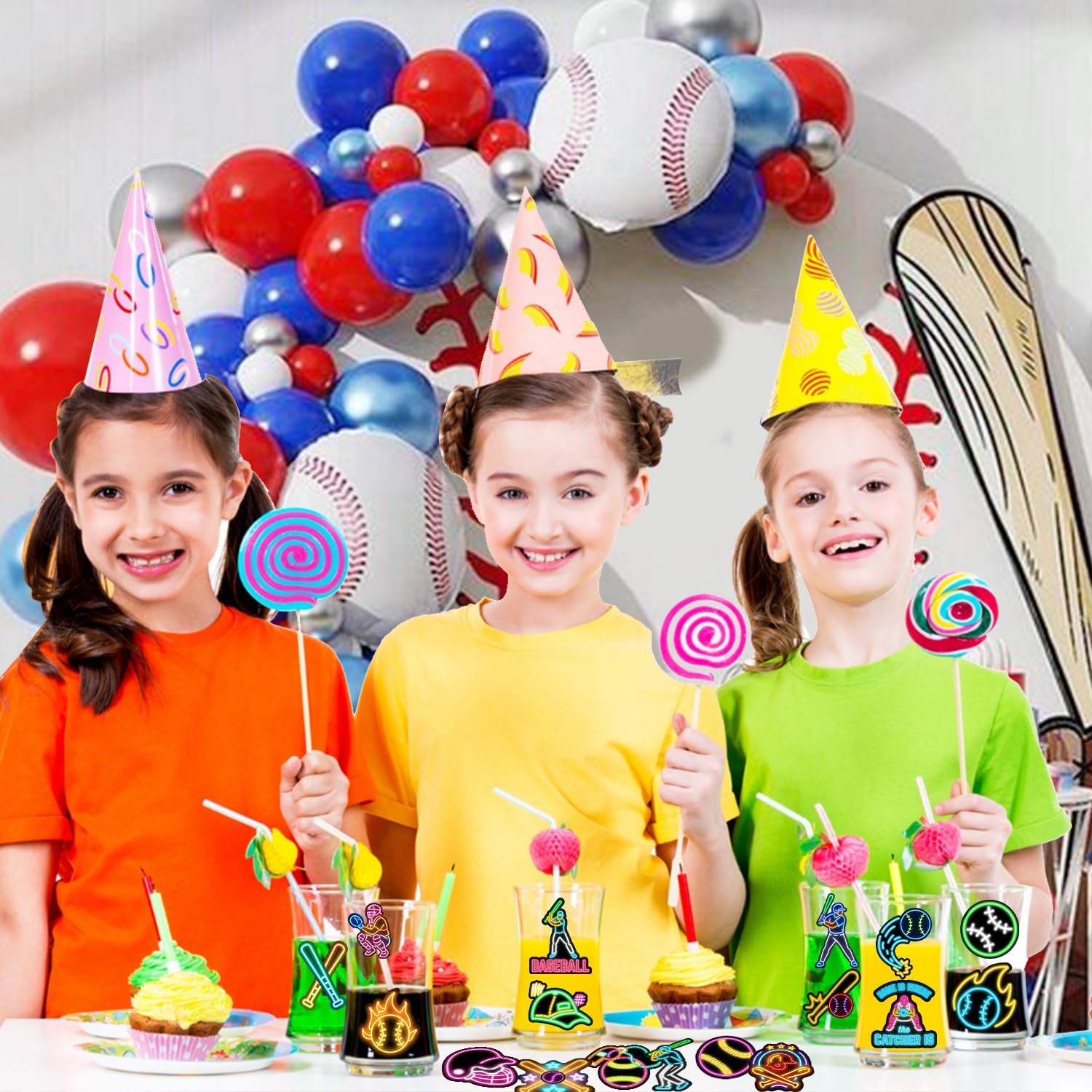 120PCS Neon Baseball Stickers Baseball Party Favors Birthday Party Decorations Vinyl Waterproof Stickers for Water Bottle Laptop Luggage Helmet - Image 7