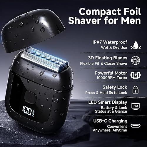 Miniatura 2 de Afeitadoras eléctricas de aluminio para hombres Mini maquinilla de afeitar eléctrica con 3 cuchillas flotantes, afeitadora de papel impermeable