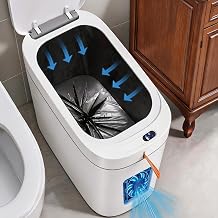 3.5 Gallon Automatic Bathroom Trash Can with Lid, Small Slim Smart Motion Sensor Garbage Bin with Auto Bag Suction & One-Pull Self Sealing, Touchless Waste Basket for Bedroom, Office, Kitchen, Rv