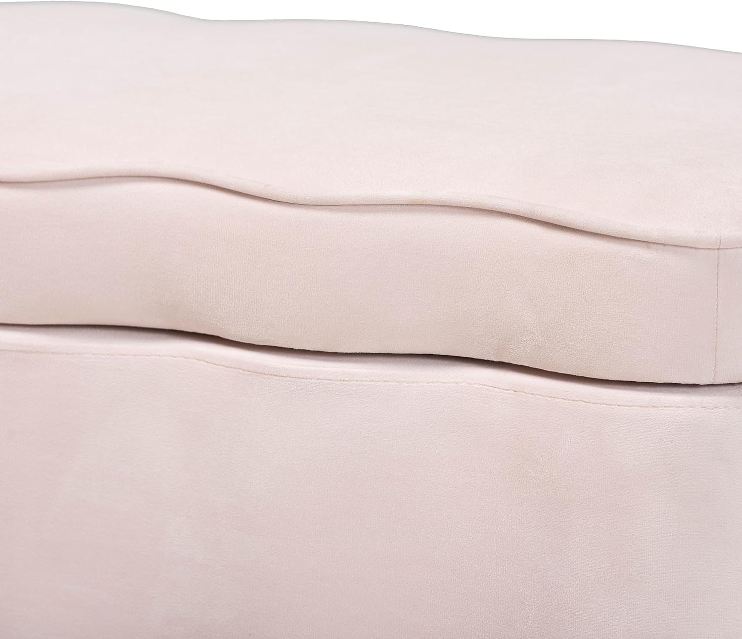 Baxton Studio Paulina Velvet Storage Bench - Lift Top Accent Bench with Interior Storage and Scalloped Outline for Bedroom or Living Room, Light Pink