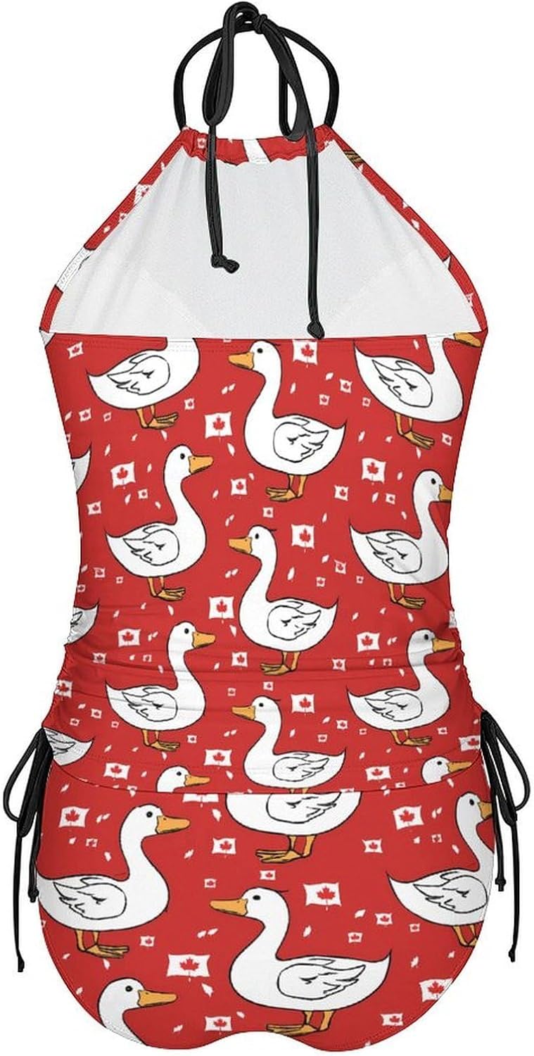 Ducks Canada Flag Novelty Women's Swimwear Set 2 Pcs Tankini String Swimsuits Bathing Suits