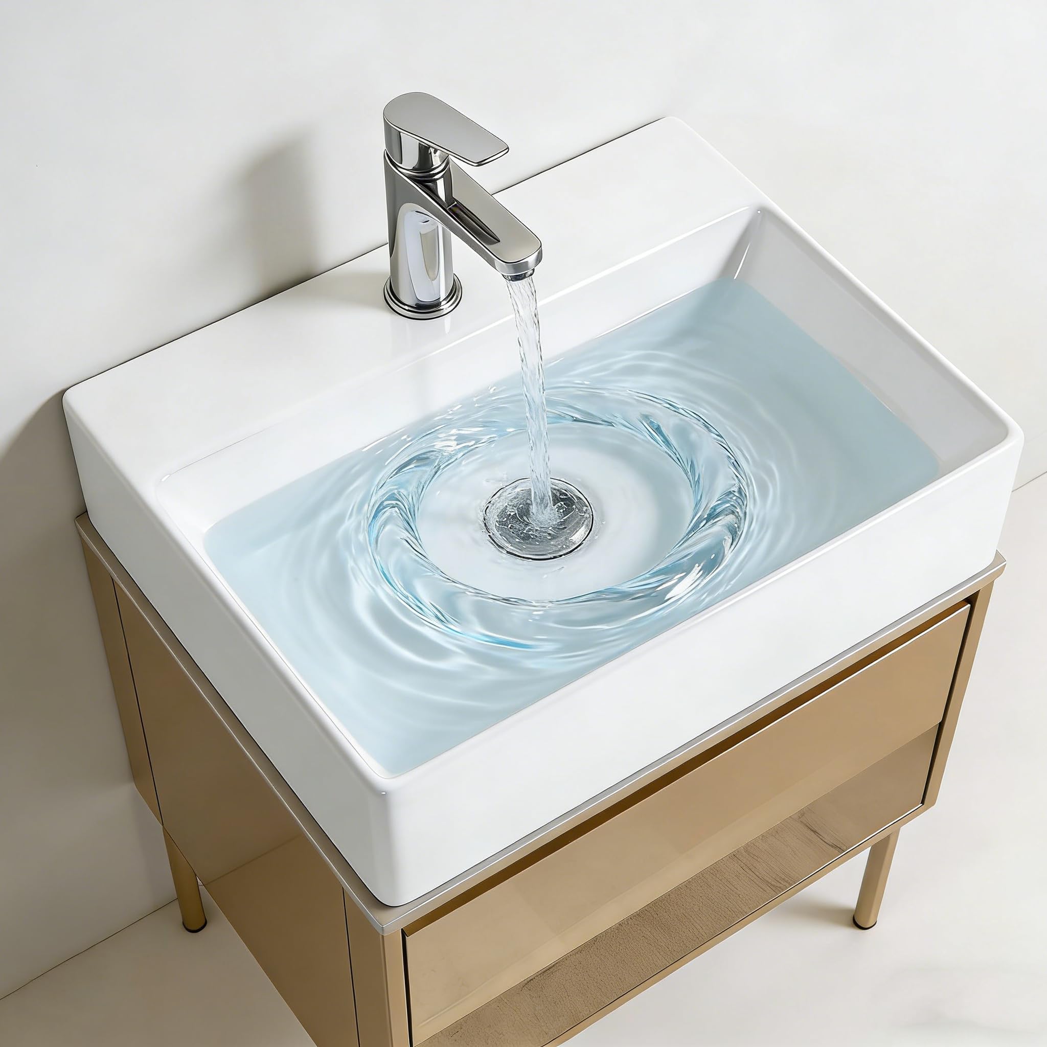NUESTRA VIDA​ Lavabo à Poser Blanc Rectangulaire | Céramique Haute Qualité | Pour Salle de Bain & WC | Dimensions : 51 x 36 x 12 cm