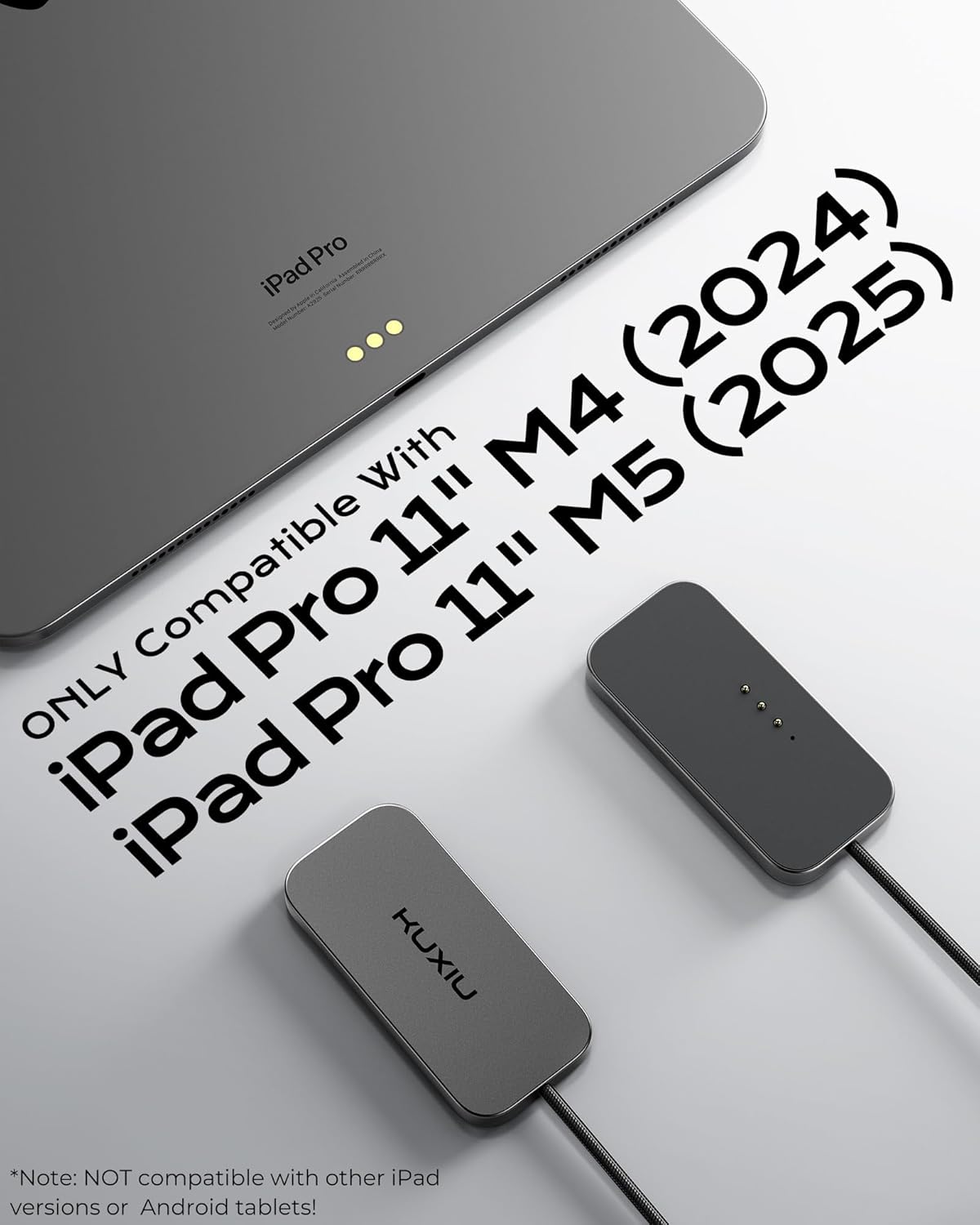 KU XIU Magnetic Wireless Charger for iPad Pro 11" M4/M5 ONLY, 35W Fast Charging Smart Connector Charger, Aluminum Alloy Wireless Charging Pad with 6.56ft USB-C Cord Cable (Adapter Not Included)