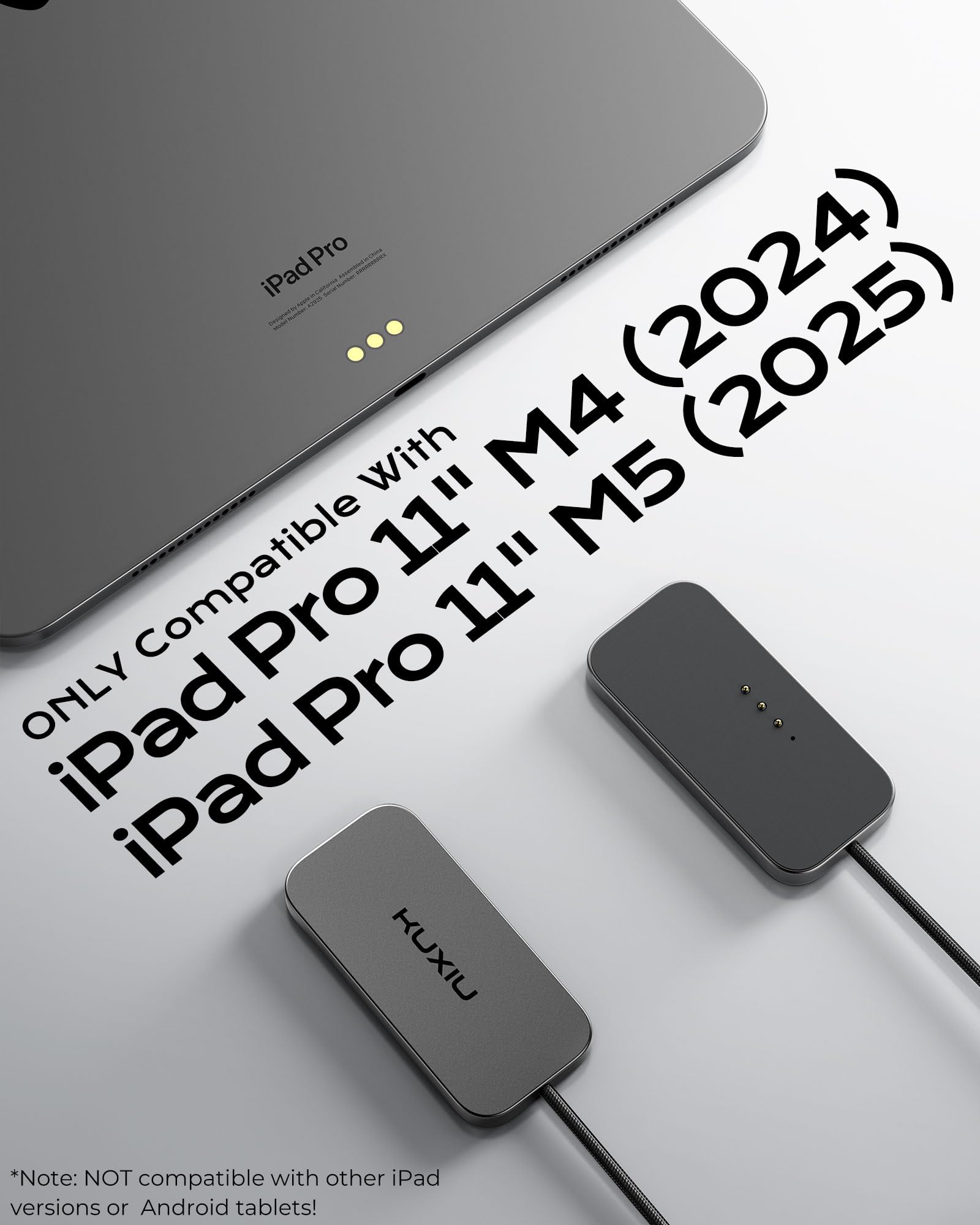 KU XIU M30 Magnetisches Ladegerät für iPad Pro 11" (M4/M5), 35W Schnellladung Smart Connector, Aluminium Wireless Charging Pad mit 2 m USB-C Kabel, Netzteil Nicht enthalten