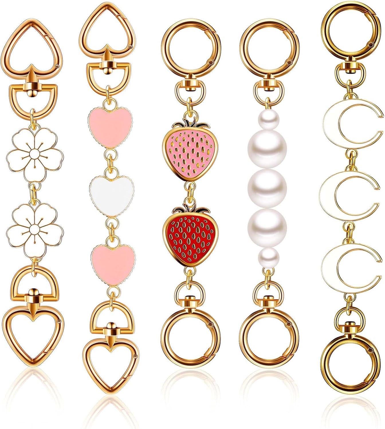 3-Piece Purse Charm Set - Cherry & Flower Bag Extender Chains With Strap