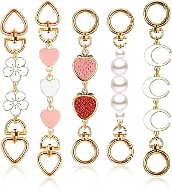 WANDIC 2Pcs Bag Chain Extender Set - Metal Replacement Straps With Heart & Bowknot Charms, Gold Tone Purse Handbag Chain