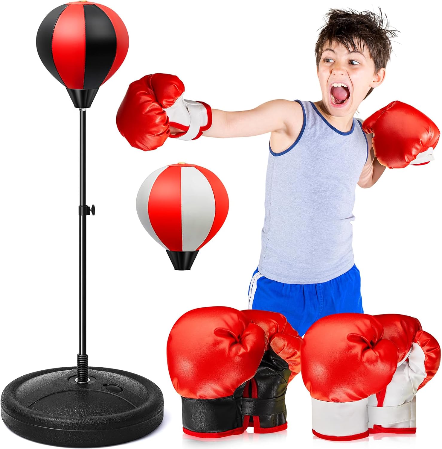 Leyndo Kids Pedestal Punching Bag Set Adjustable Height