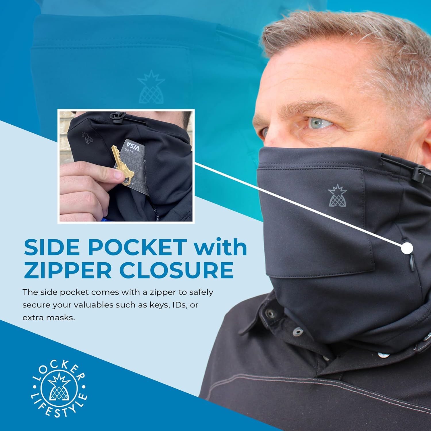 Miniatura 3 de Locker Lifestyle 4PC Neck Gaiter, Adjustable Neck Gaiter Balaclava with Filters, Face Cover with Side Pocket