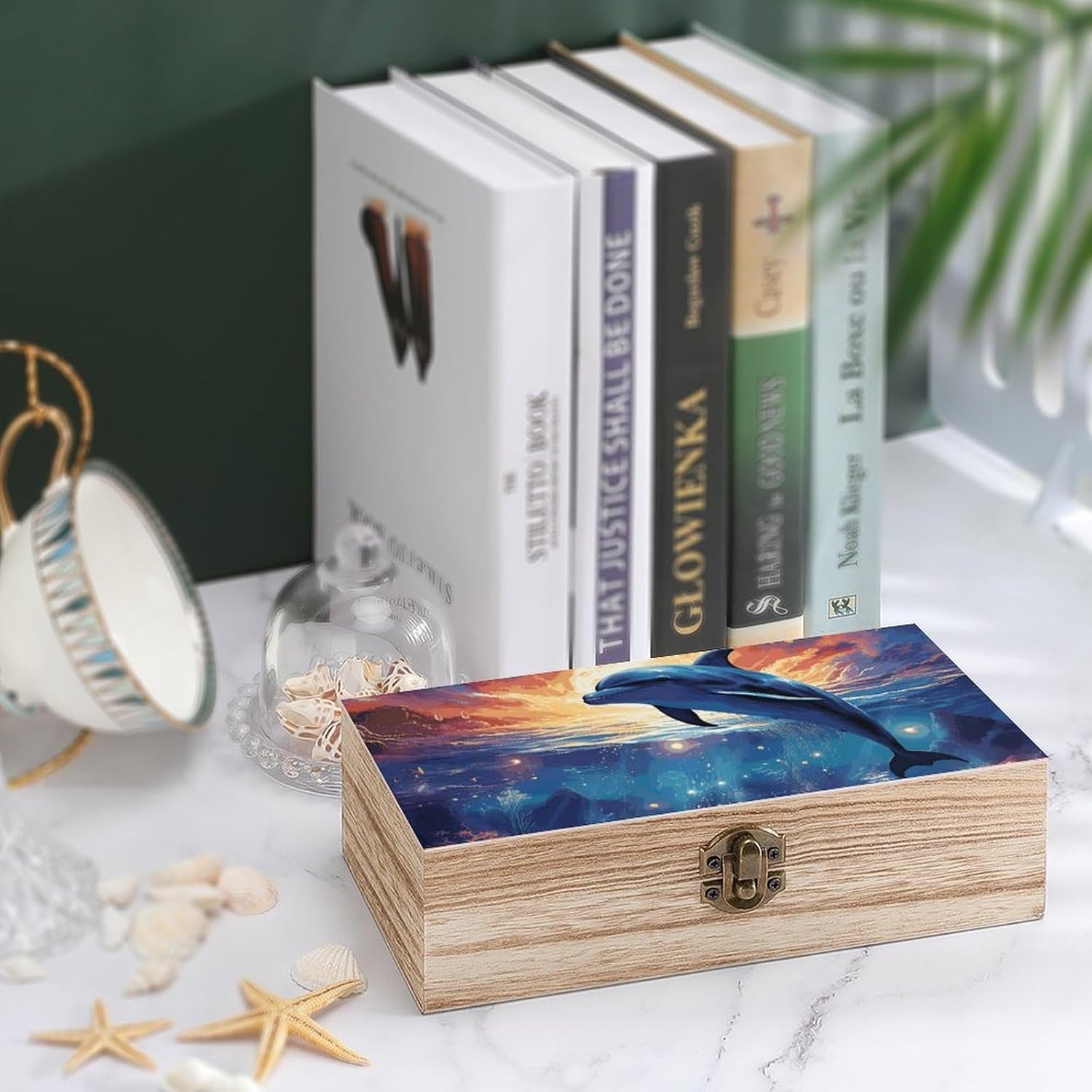 Storage Box Wooden Keepsake Box With Lid Gift Decorative Boxes Wood Keepsake Chest Jewelry Colorful Starry Sky Ocean Dolphin Storage Container for Organize Jewelry Keepsake Gift image 4