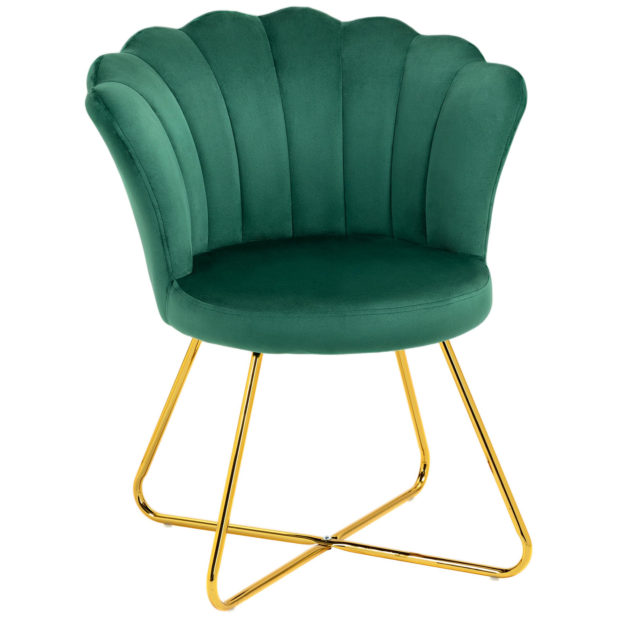 Homcom Unisex Green Accent Chair, Velvet Armchair With Lotus Backrest, Steel Legs,