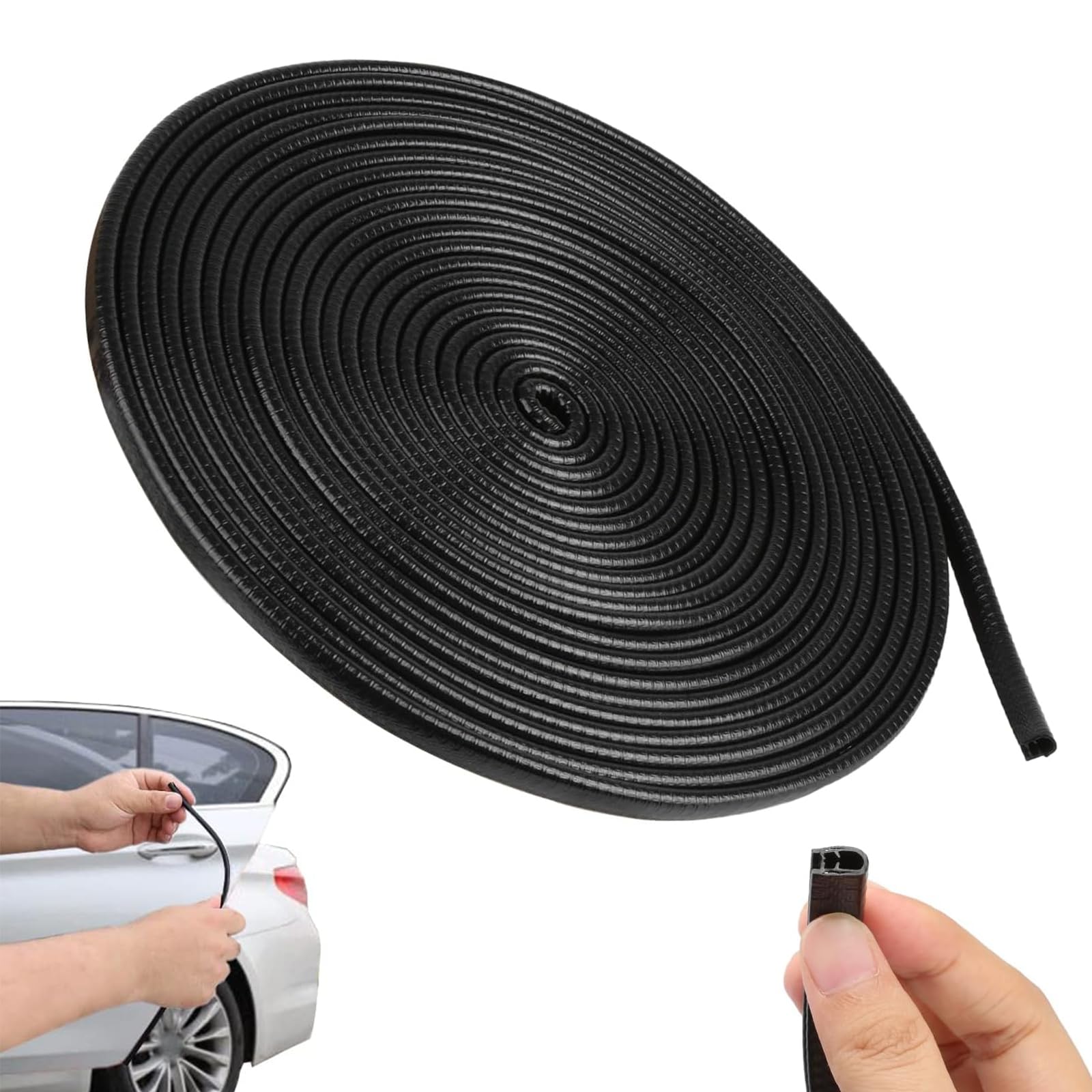 Guarnizione autoadesiva per porta auto, lunghezza 10 m, a forma di B, profilo in gomma, autoadesivo, listello decorativo cromato (nero, 10 m