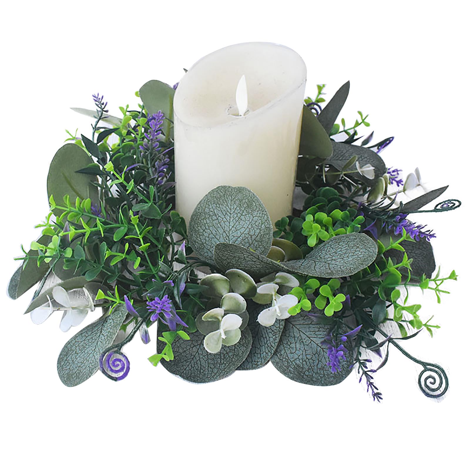 25cm Artificial Greenery Wreath Candle Rings Candlestick Garlands Wreath Candle Holder for Christmas Wedding Home Door Tabletop Decoration