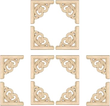 12Pcs 2.4 Inch Unpainted Wood Carved Appliques and Onlays Wooden Decorative Corner Trim Mouldings for Furniture, Cabinet, Door, Home DIY Decoration