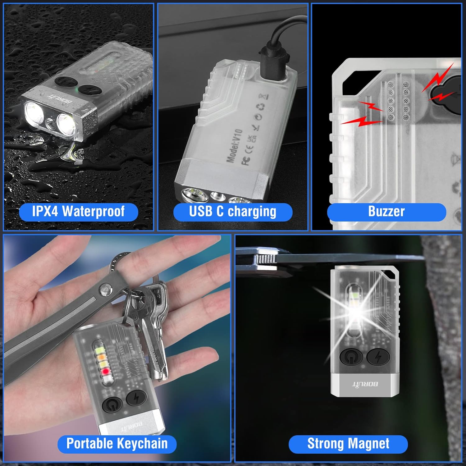 BORUIT V10 Flashlight Magnetic Base and Keychain